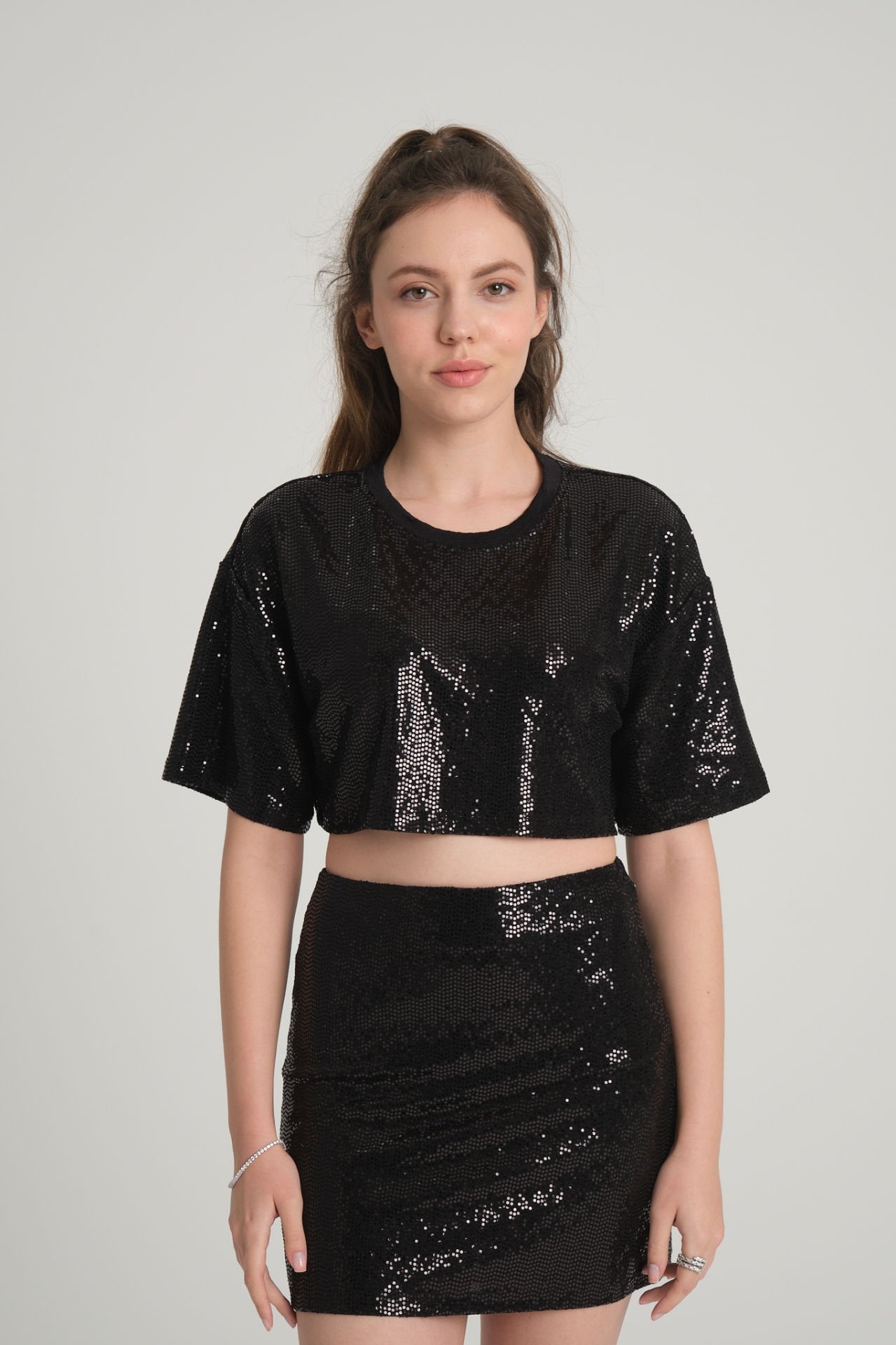 Black Sequin Crop Top