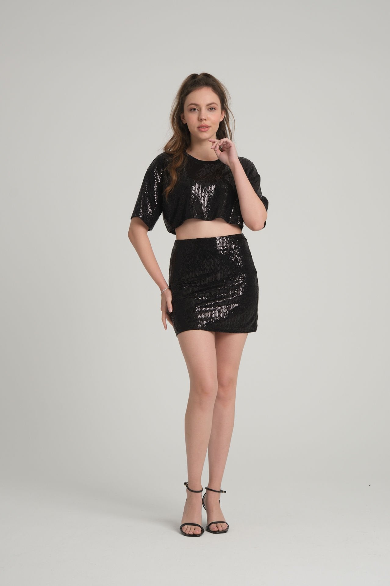 Black Sequin Mini Skirt