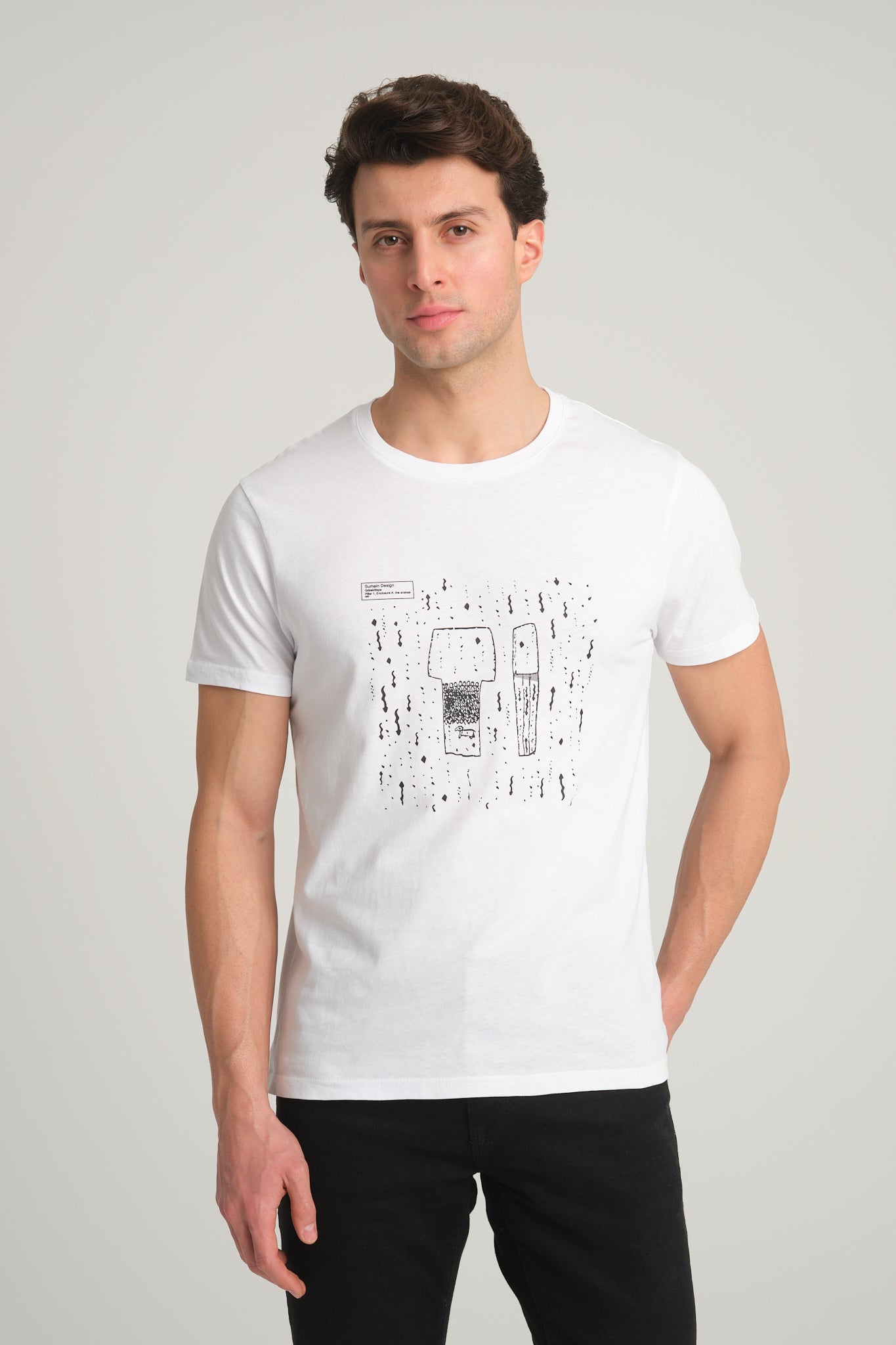Gobeklitepe Printed Men's White T-Shirt "Serpent Column"