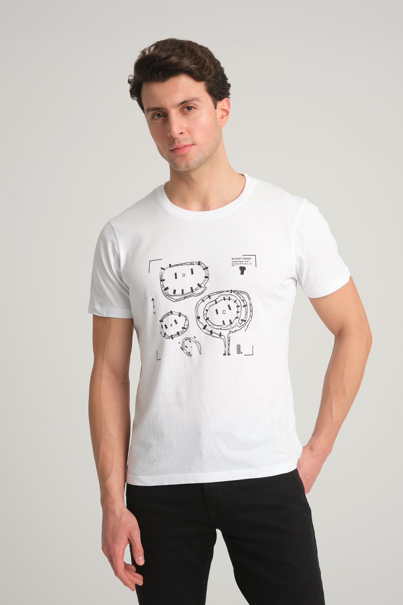 Gobeklitepe Printed Men's White T-Shirt ''Plan A,B,C,D''