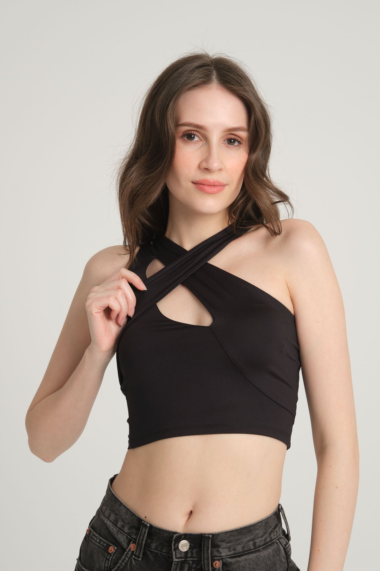 Black Cross Strap Crop Top