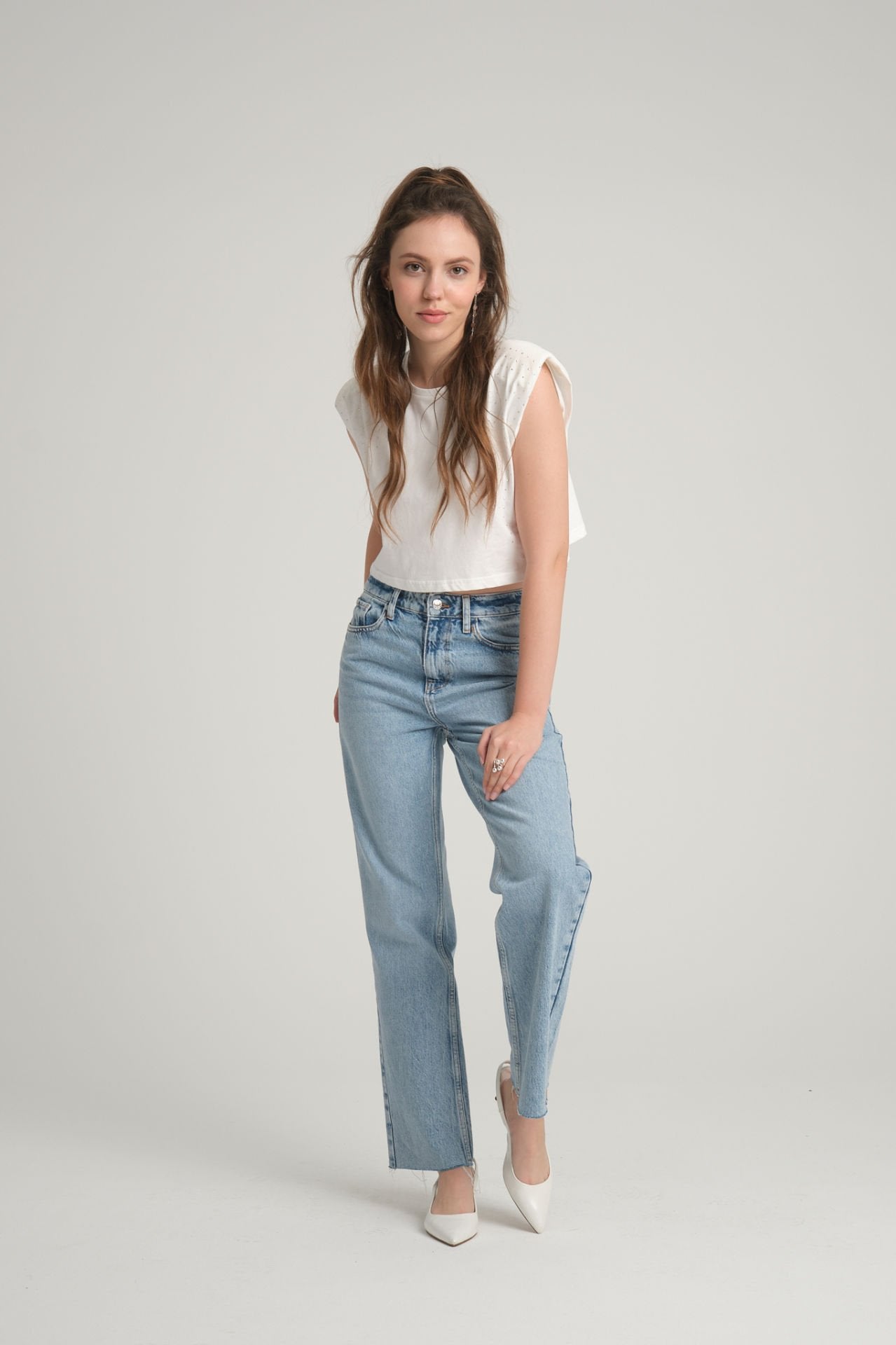 Stoned White Crop T-Shirt