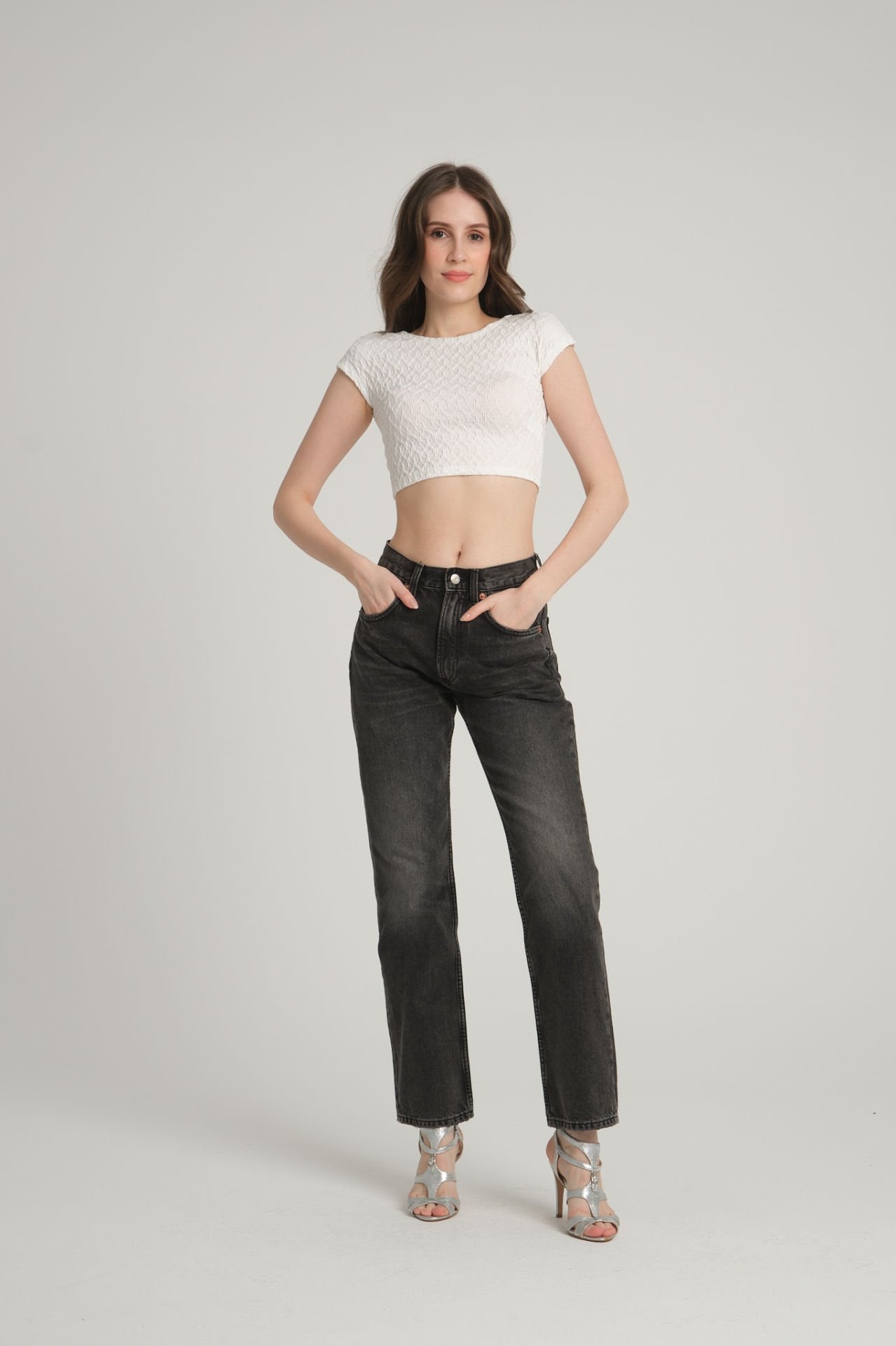 Bürümcük Desenli Beyaz Crop Top