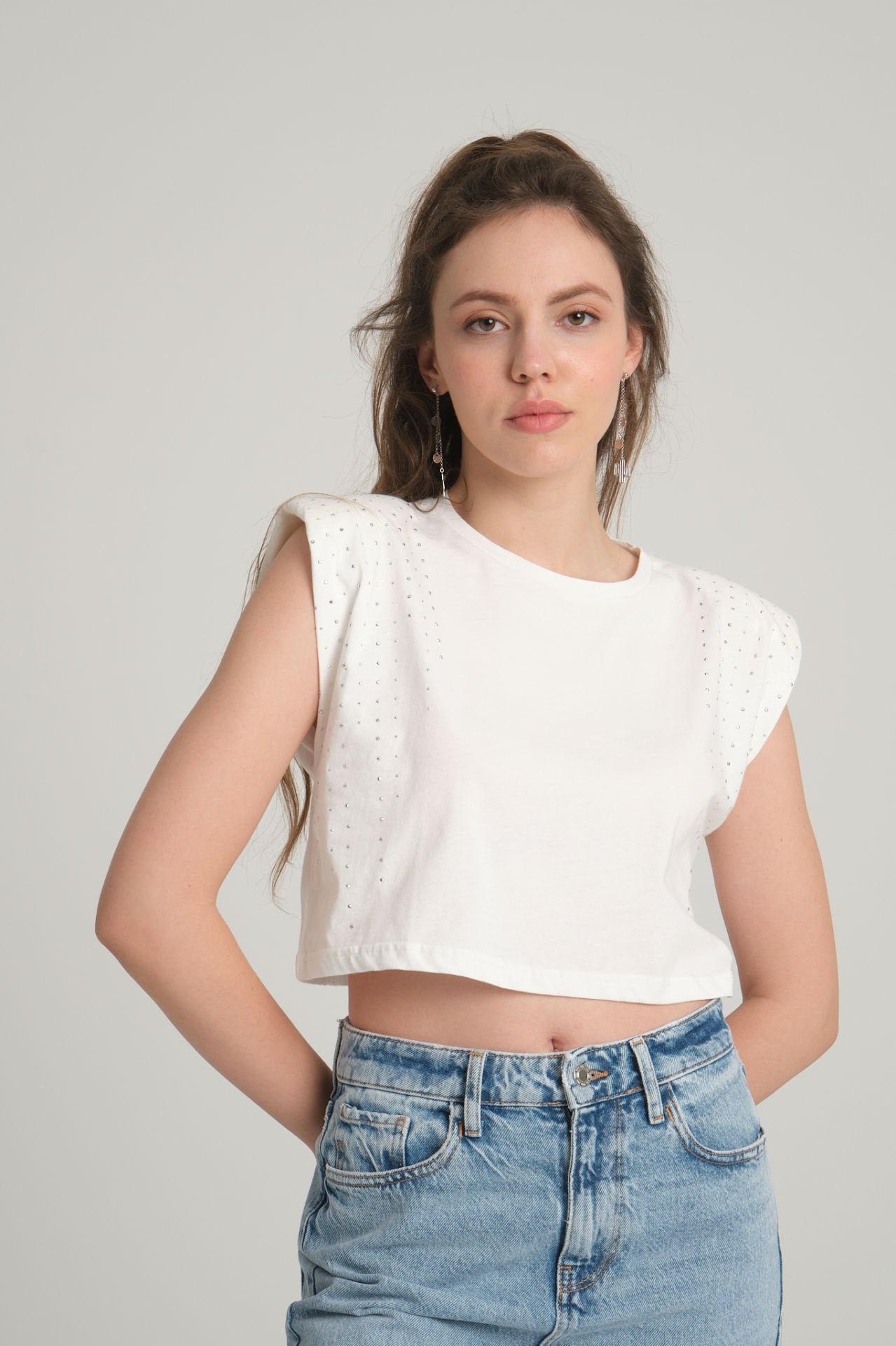 Stoned White Crop T-Shirt