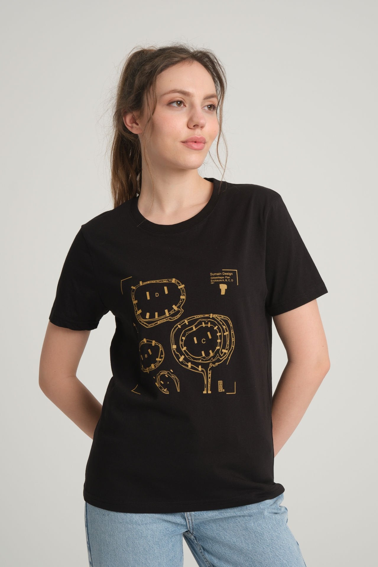 Gobeklitepe Printed Women's Black T-Shirt ''Plan A,B,C,D''