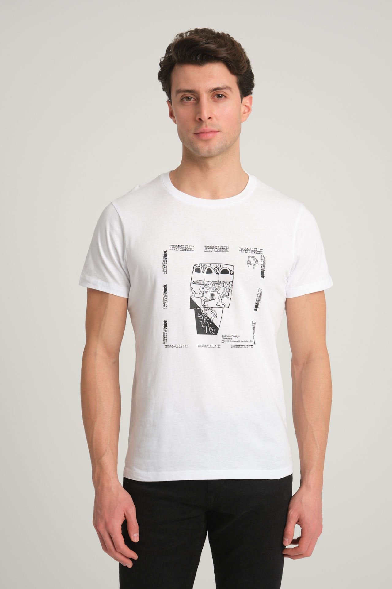 Göbeklitepe Printed Men's White T-Shirt "Vulture Stone"