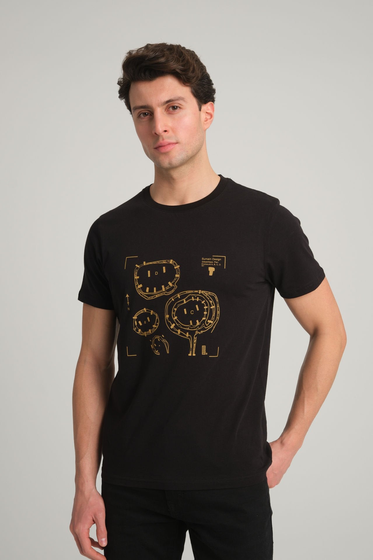 Gobeklitepe Printed Men's Black T-Shirt ''Plan A,B,C,D''