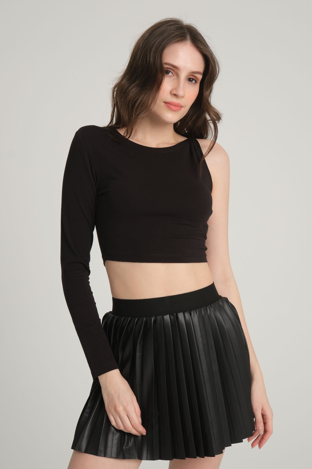 One Shoulder Black Crop Top