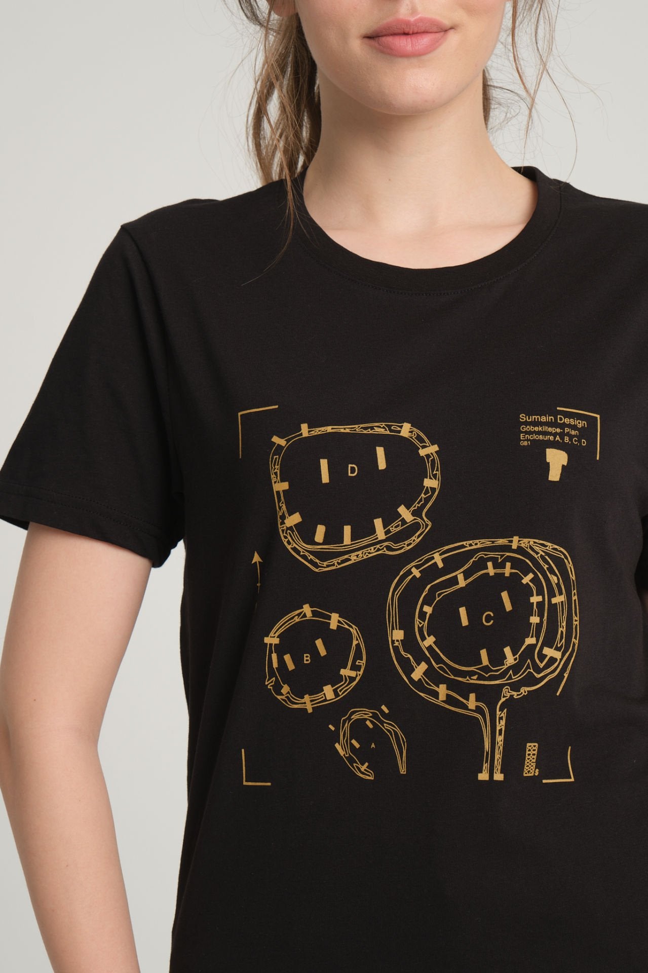 Gobeklitepe Printed Women's Black T-Shirt ''Plan A,B,C,D''