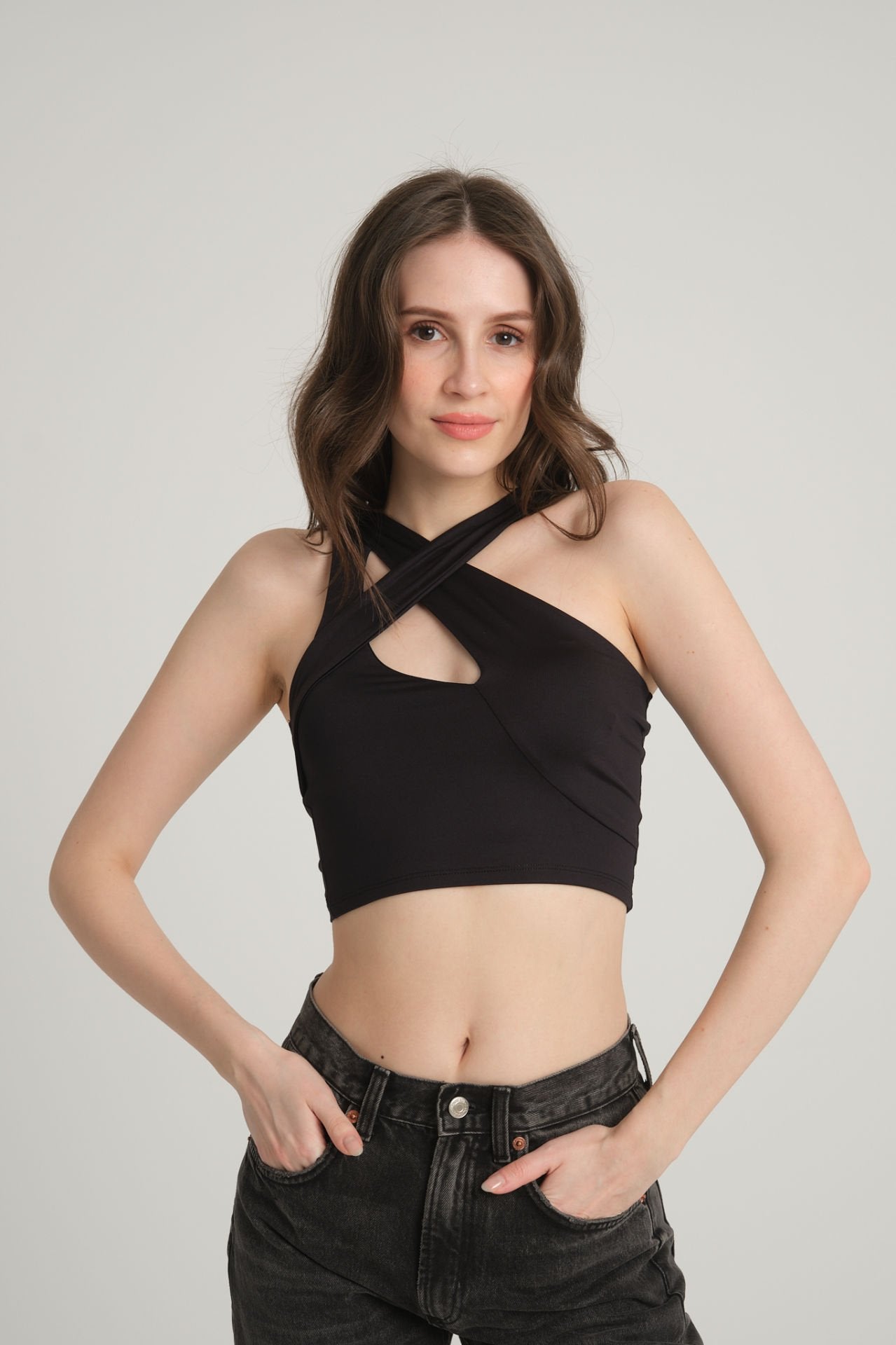 Black Cross Strap Crop Top