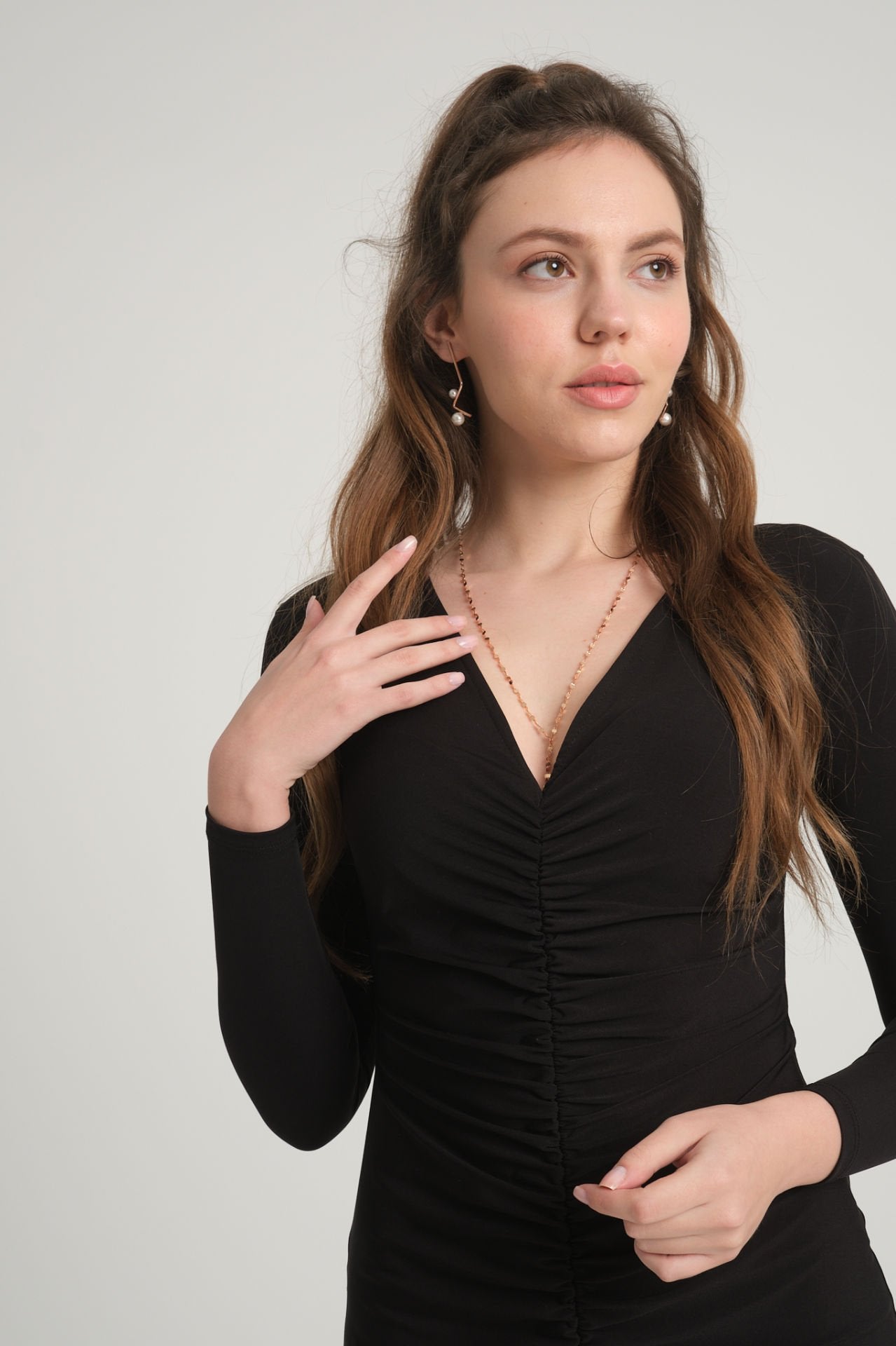 Black Mini Dress with Pleats on the Front