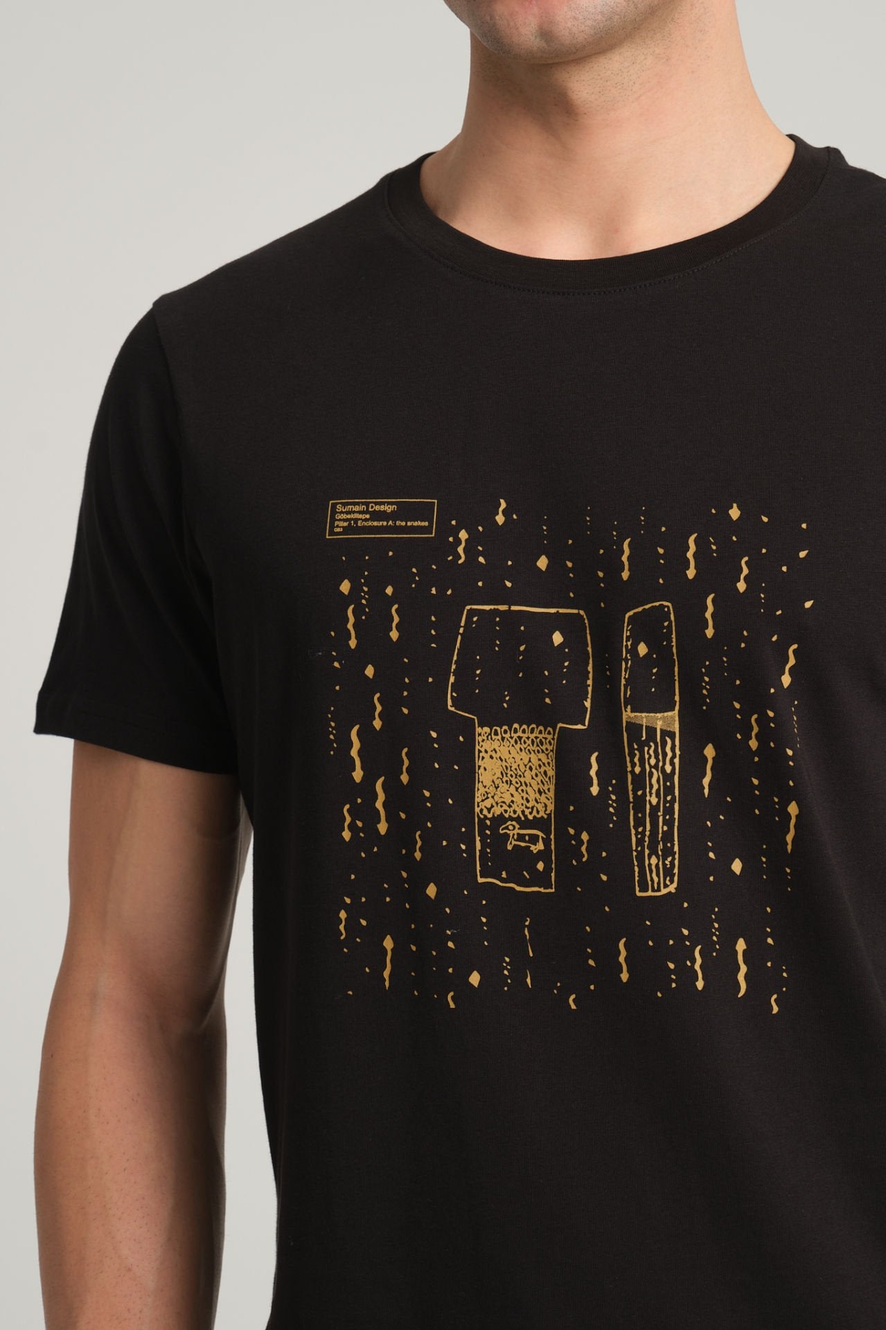 Gobeklitepe Printed Men's Black T-Shirt "Serpent Column"