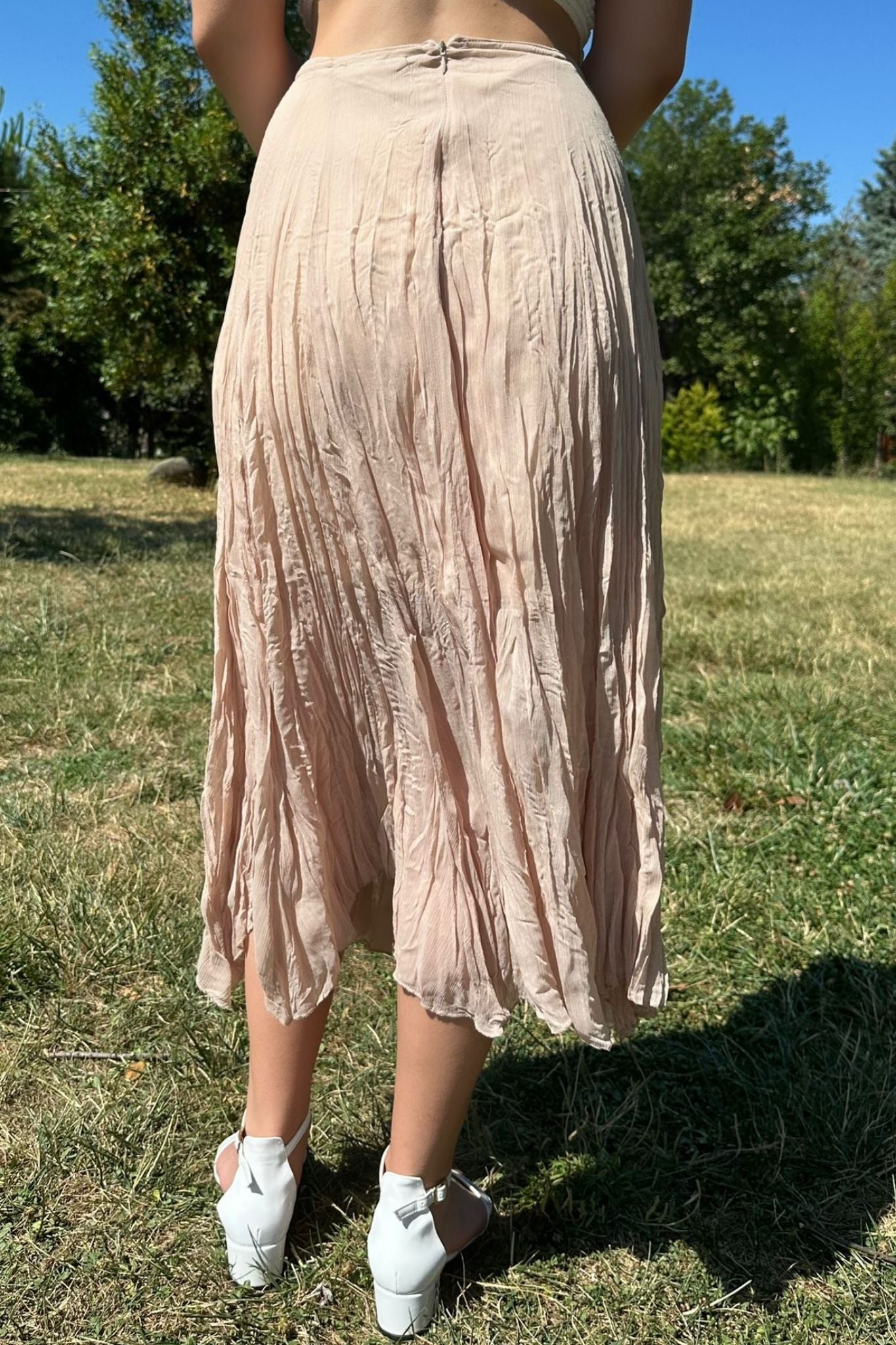 Asimetrik Bej Midi Etek