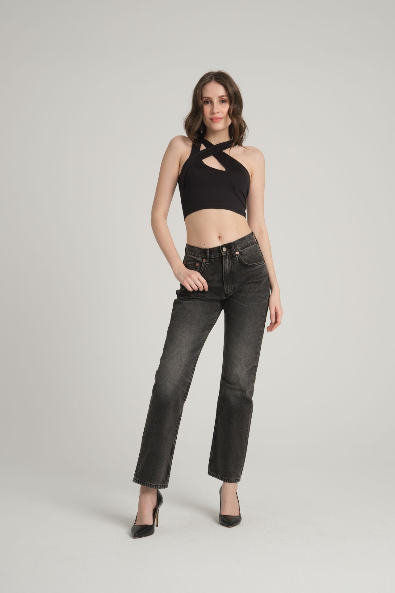 Black Cross Strap Crop Top