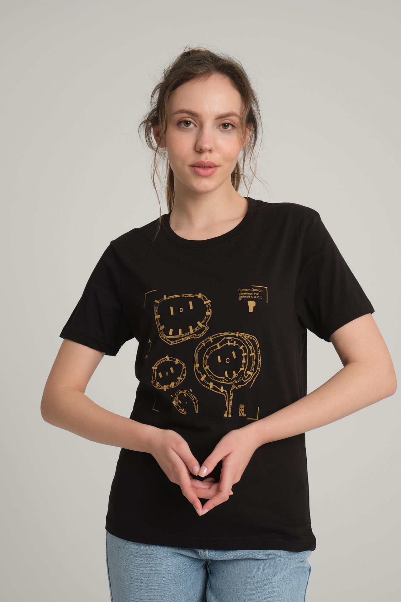 Gobeklitepe Printed Women's Black T-Shirt ''Plan A,B,C,D''