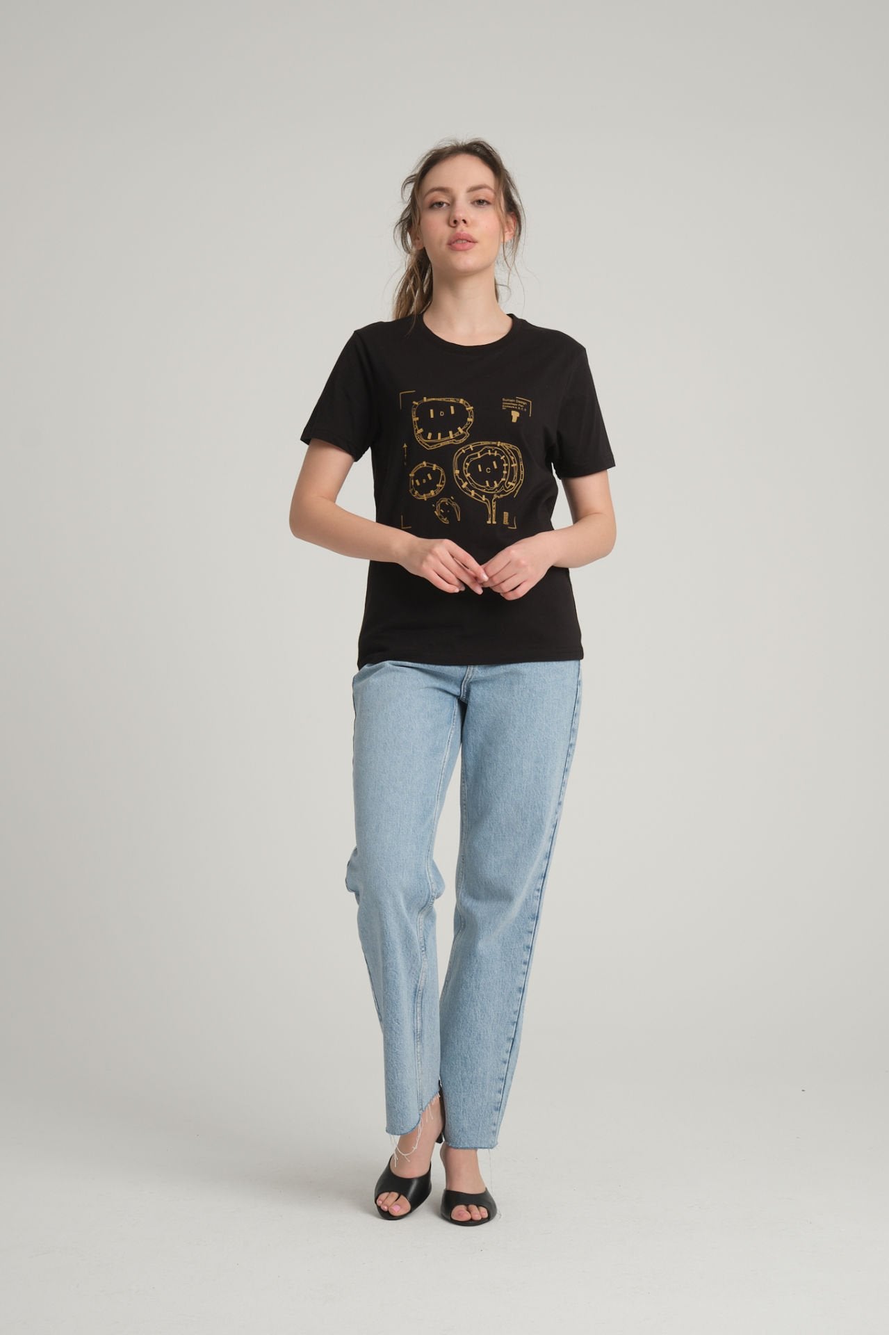Gobeklitepe Printed Women's Black T-Shirt ''Plan A,B,C,D''