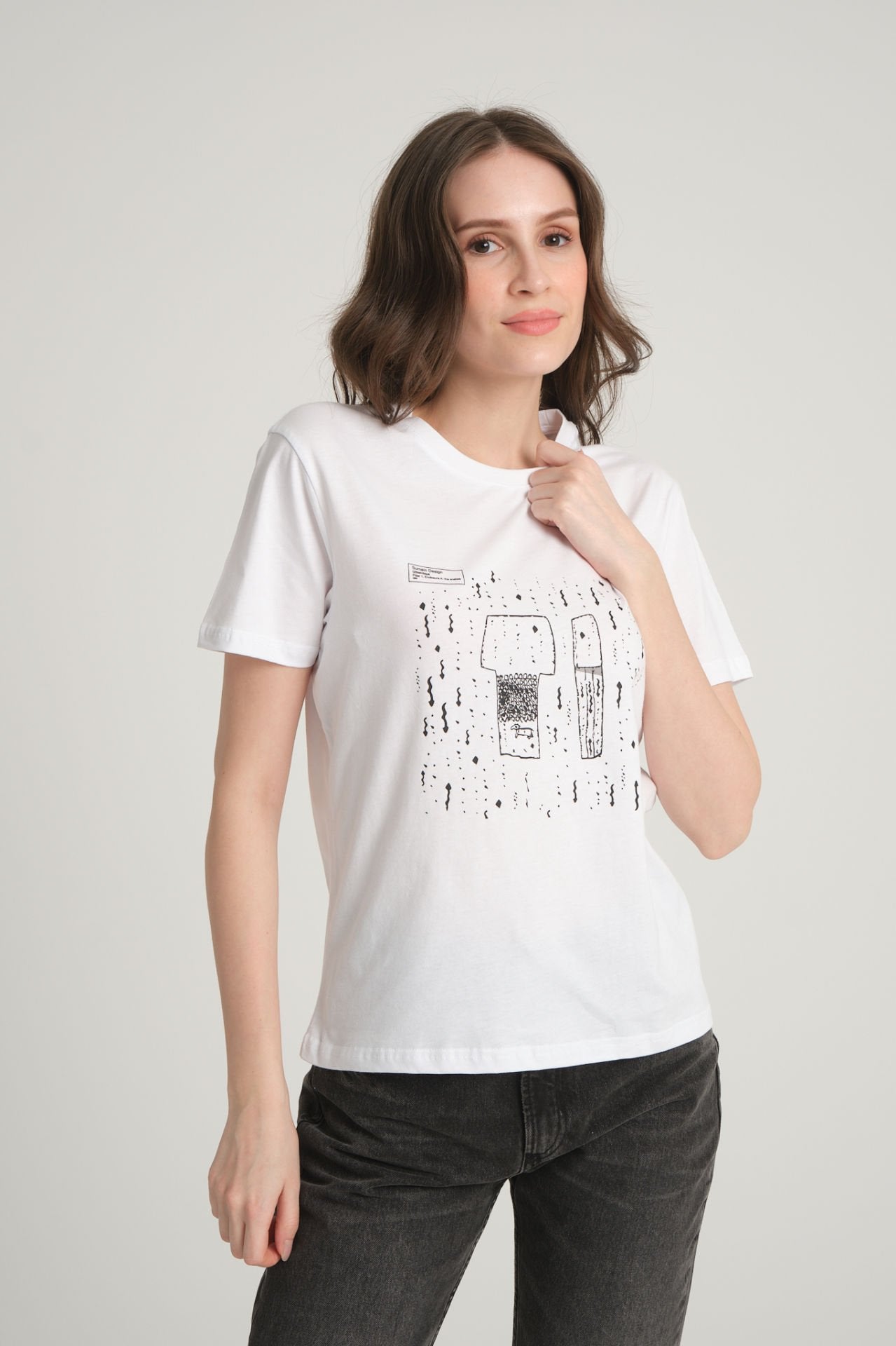 Women's White T-Shirt with Göbeklitepe Print "Serpent Column"
