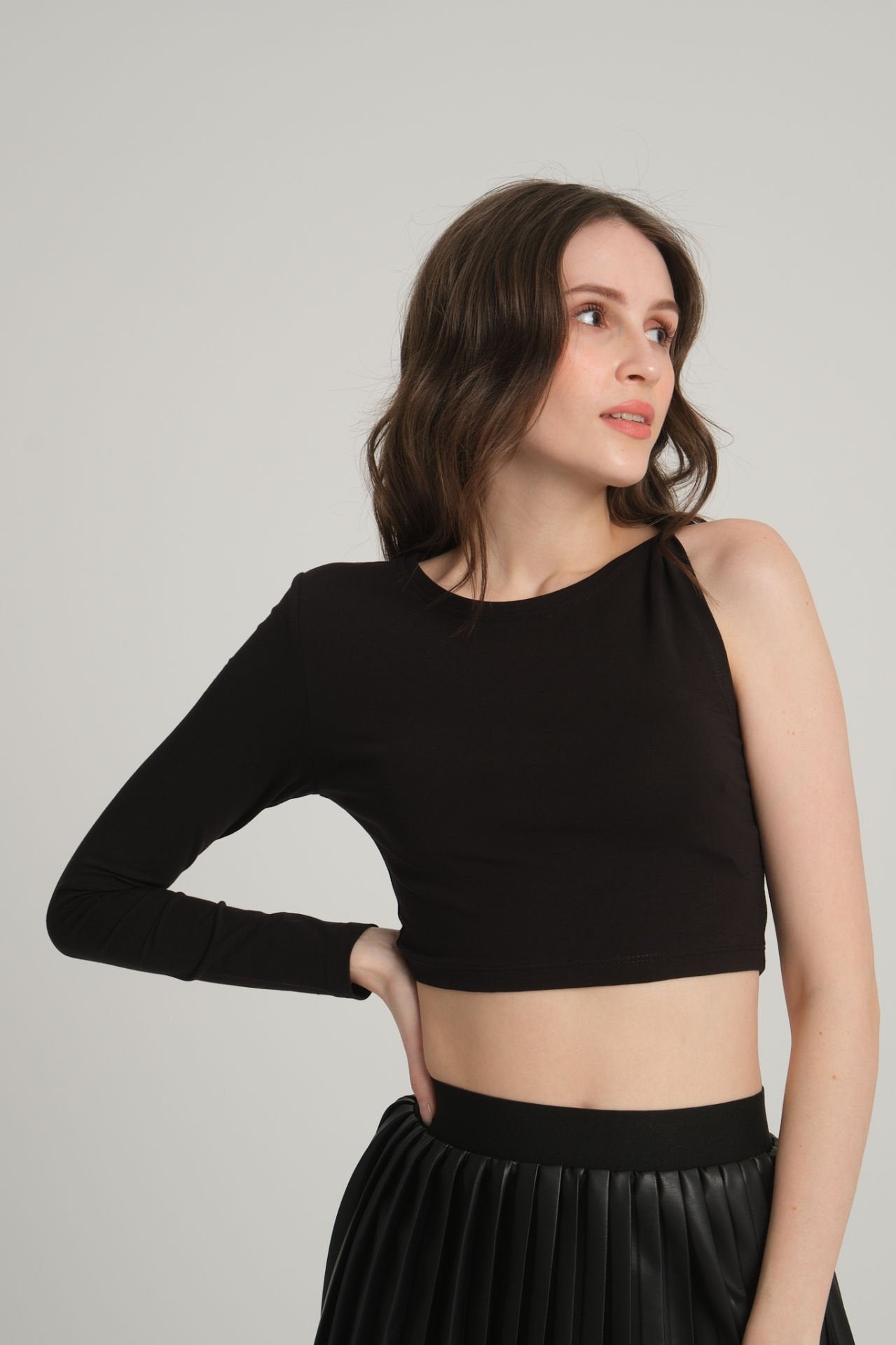 One Shoulder Black Crop Top