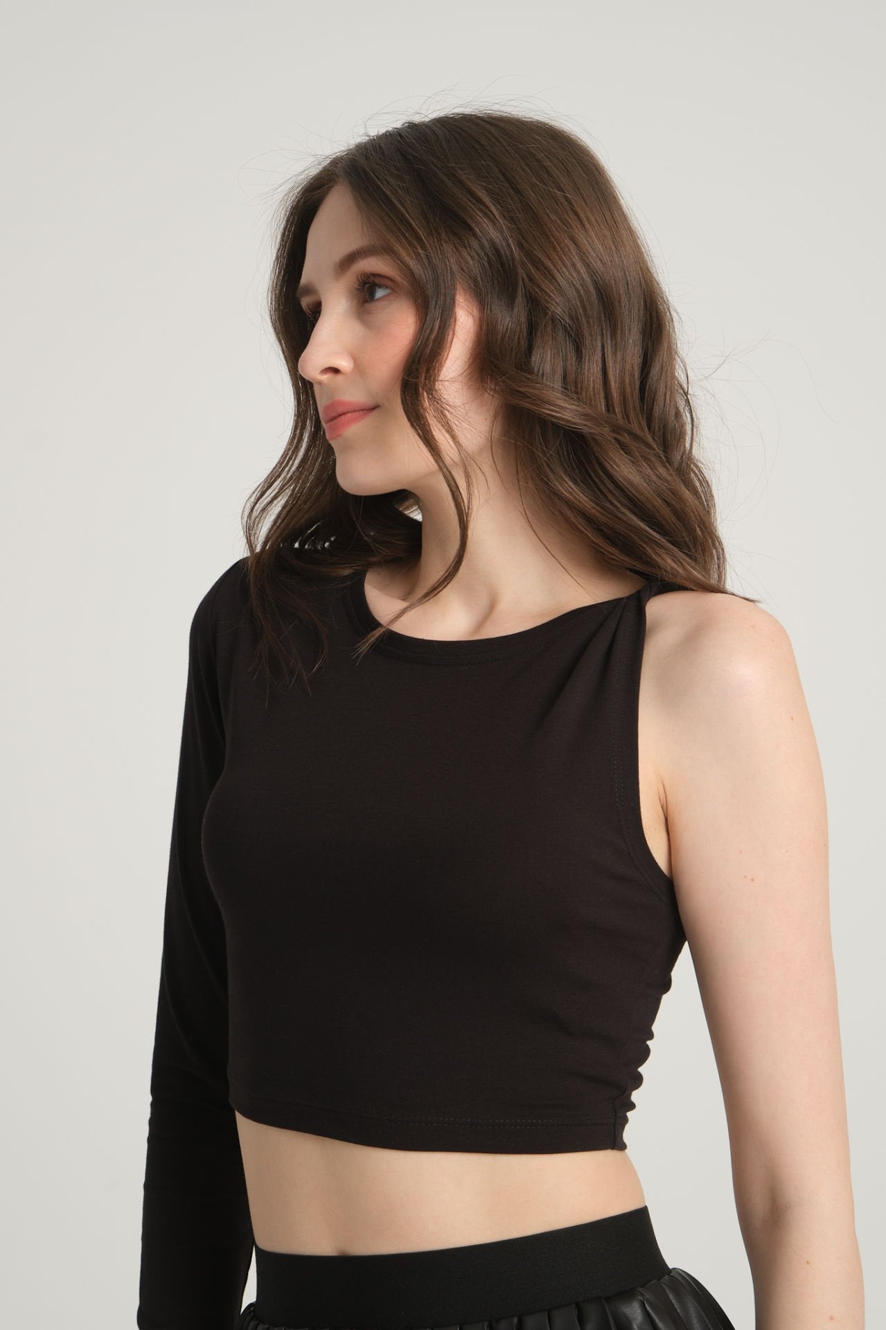 One Shoulder Black Crop Top