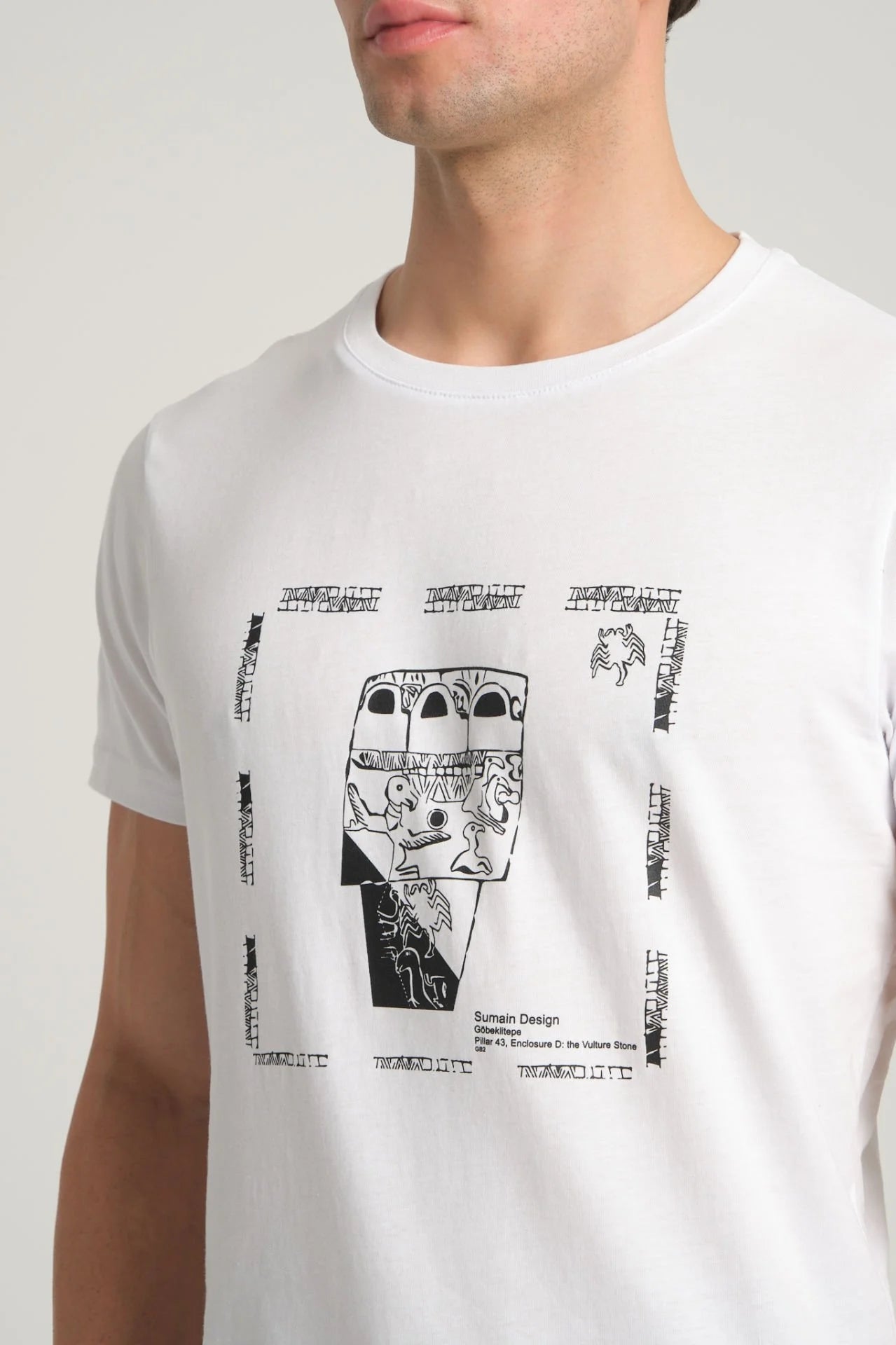 Göbeklitepe Printed Men's White T-Shirt "Vulture Stone"