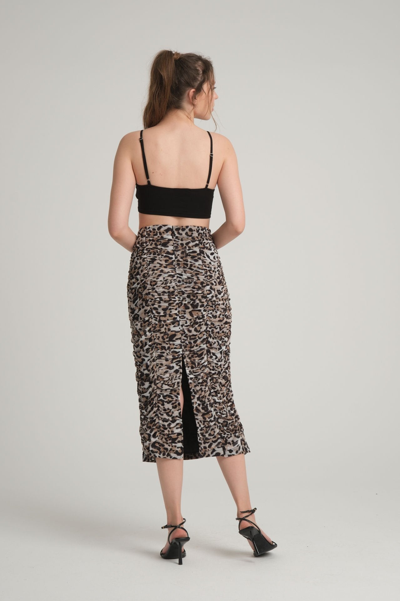 Leopard Gathered Midi Skirt