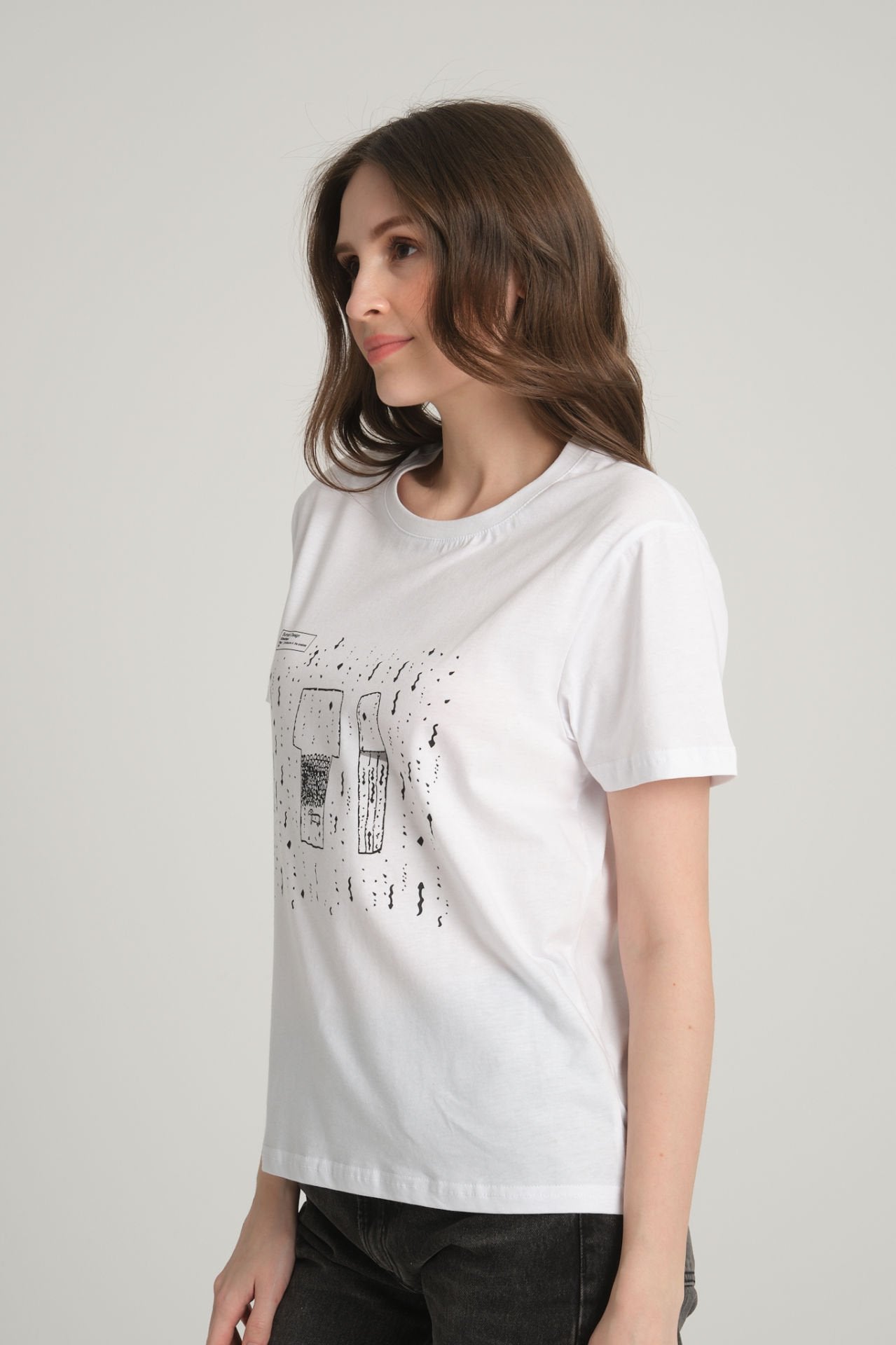 Women's White T-Shirt with Göbeklitepe Print "Serpent Column"