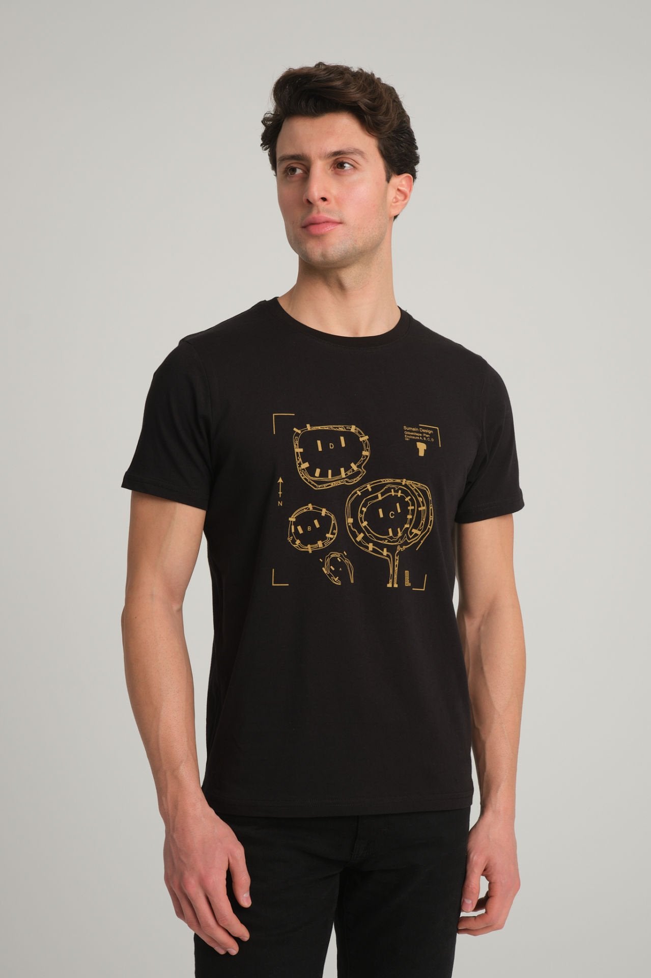 Gobeklitepe Printed Men's Black T-Shirt ''Plan A,B,C,D''