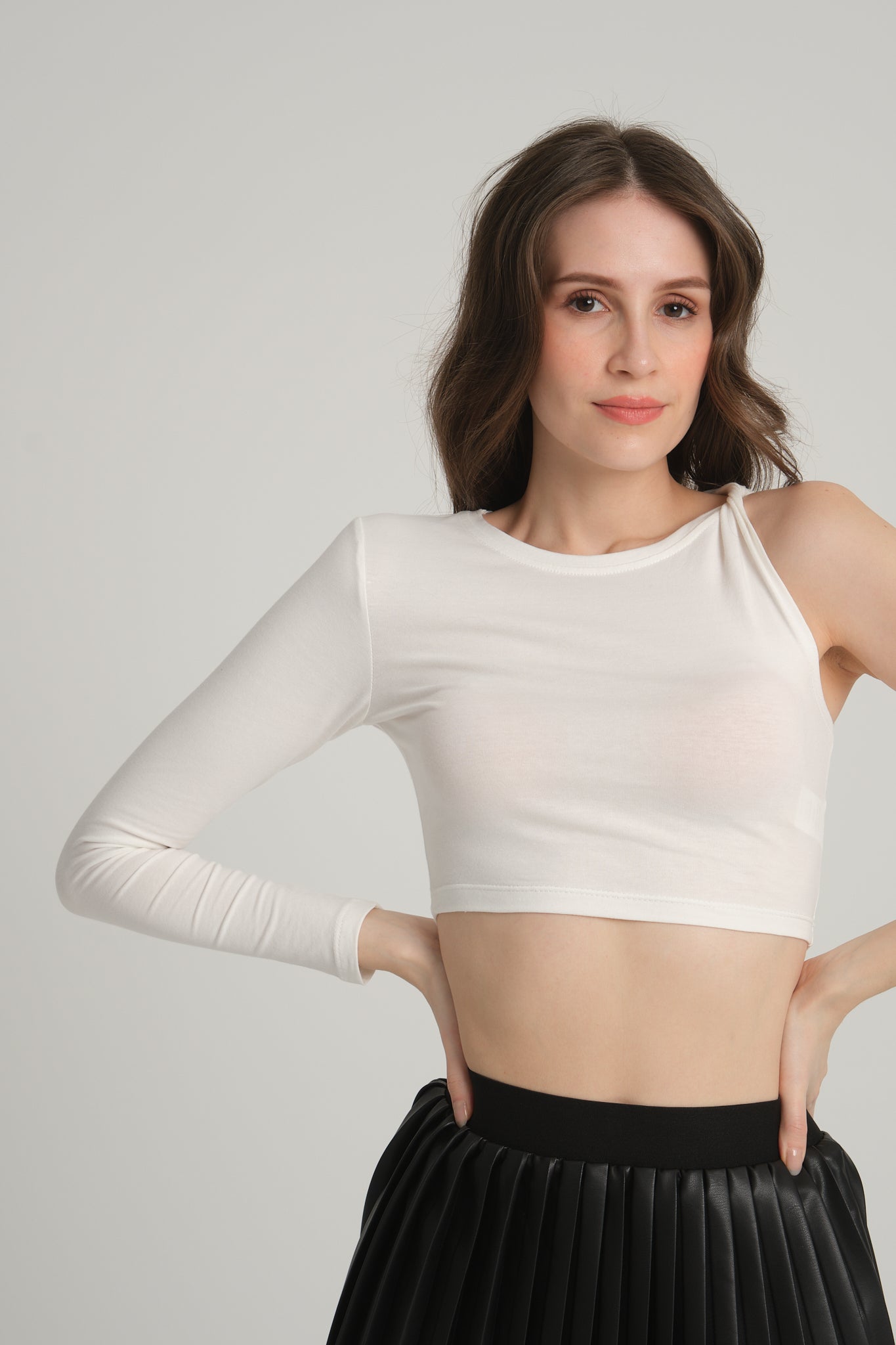 One Shoulder Ecru Crop Top
