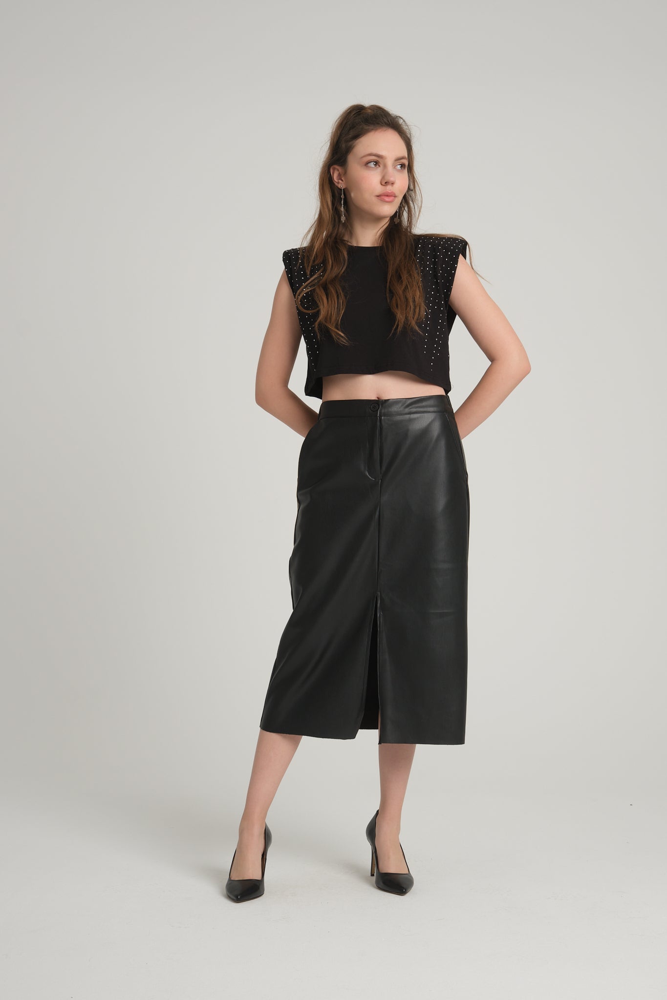 Stoned Black Crop T-Shirt