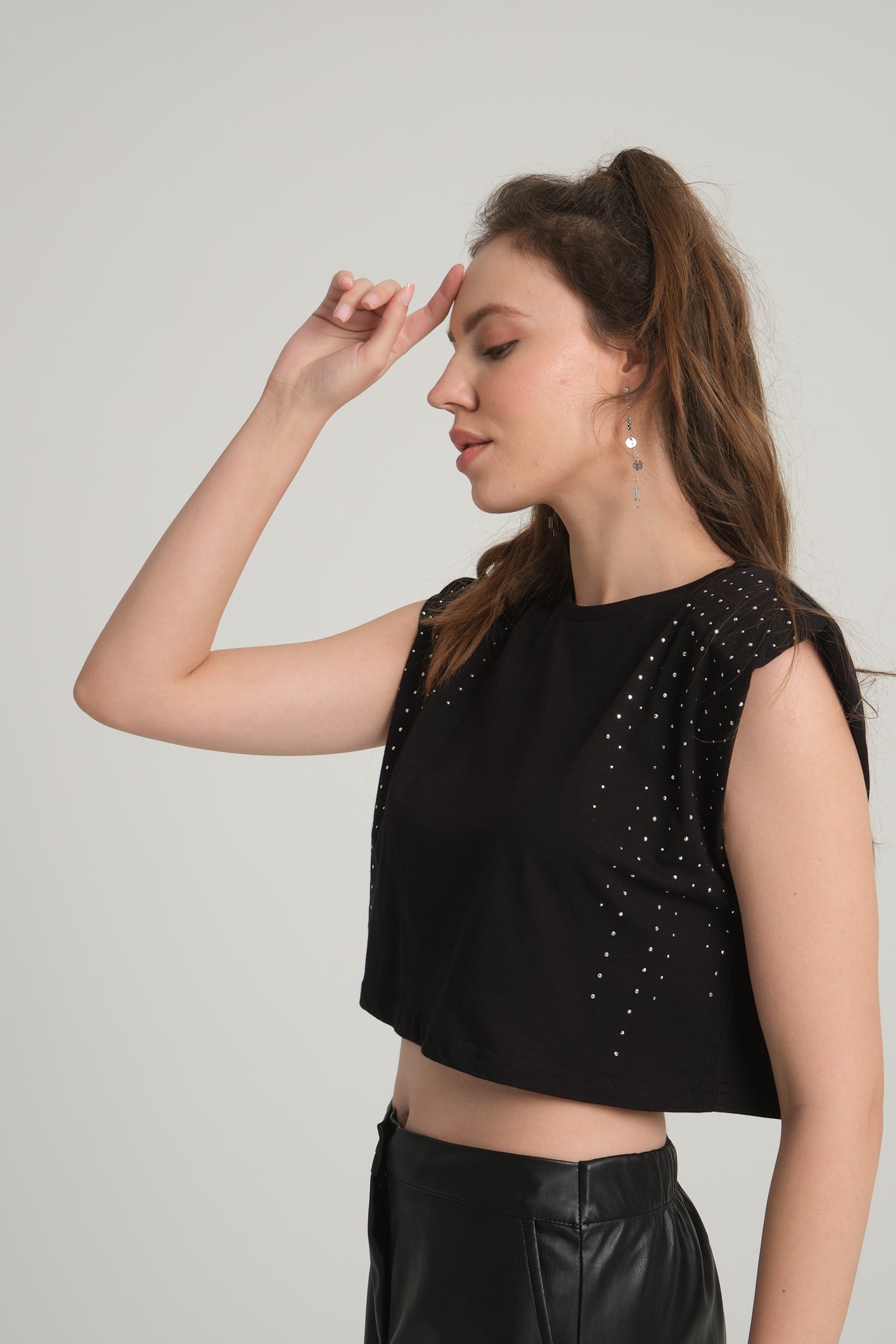 Stoned Black Crop T-Shirt