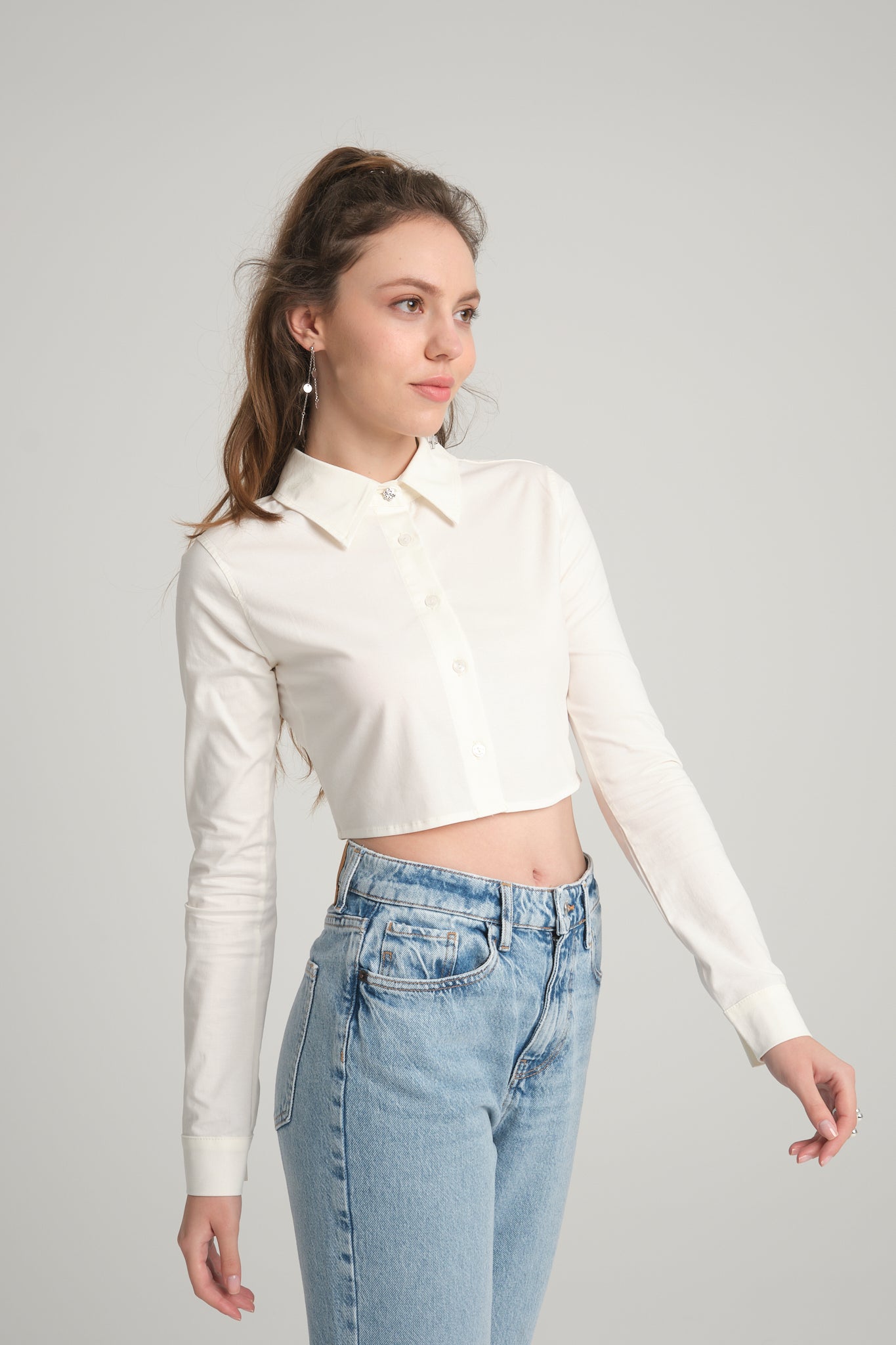 Ecru Crop Poplin Shirt