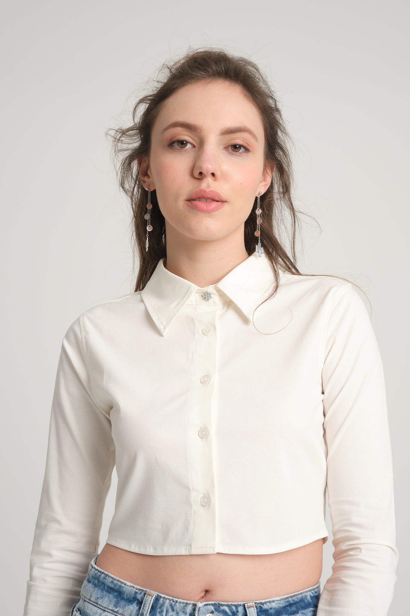 Ecru Crop Poplin Shirt