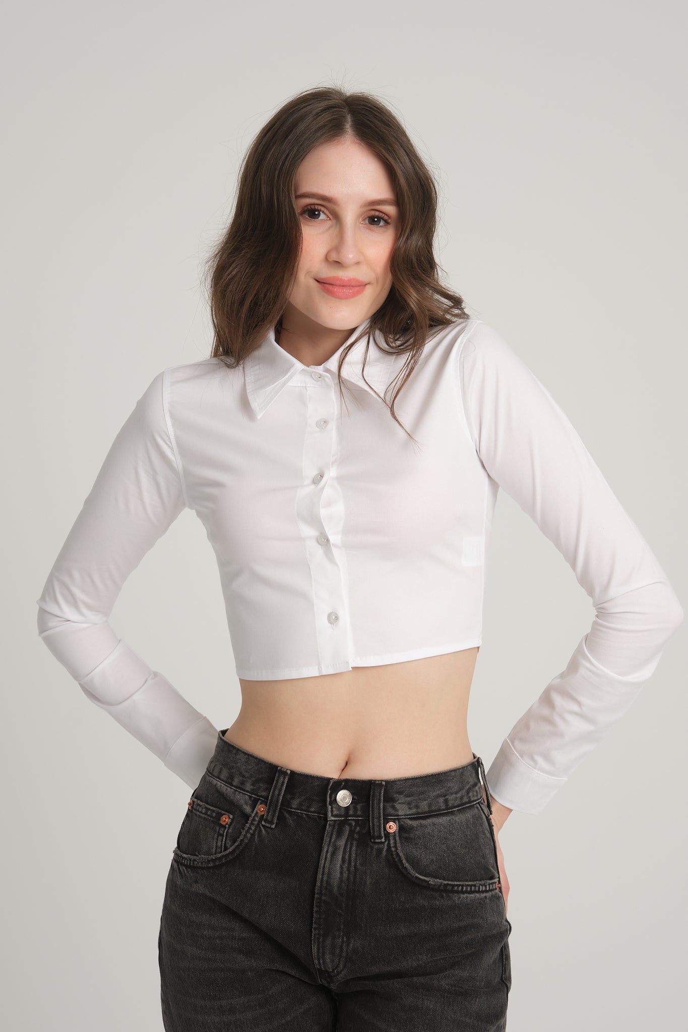 White Crop Poplin Shirt