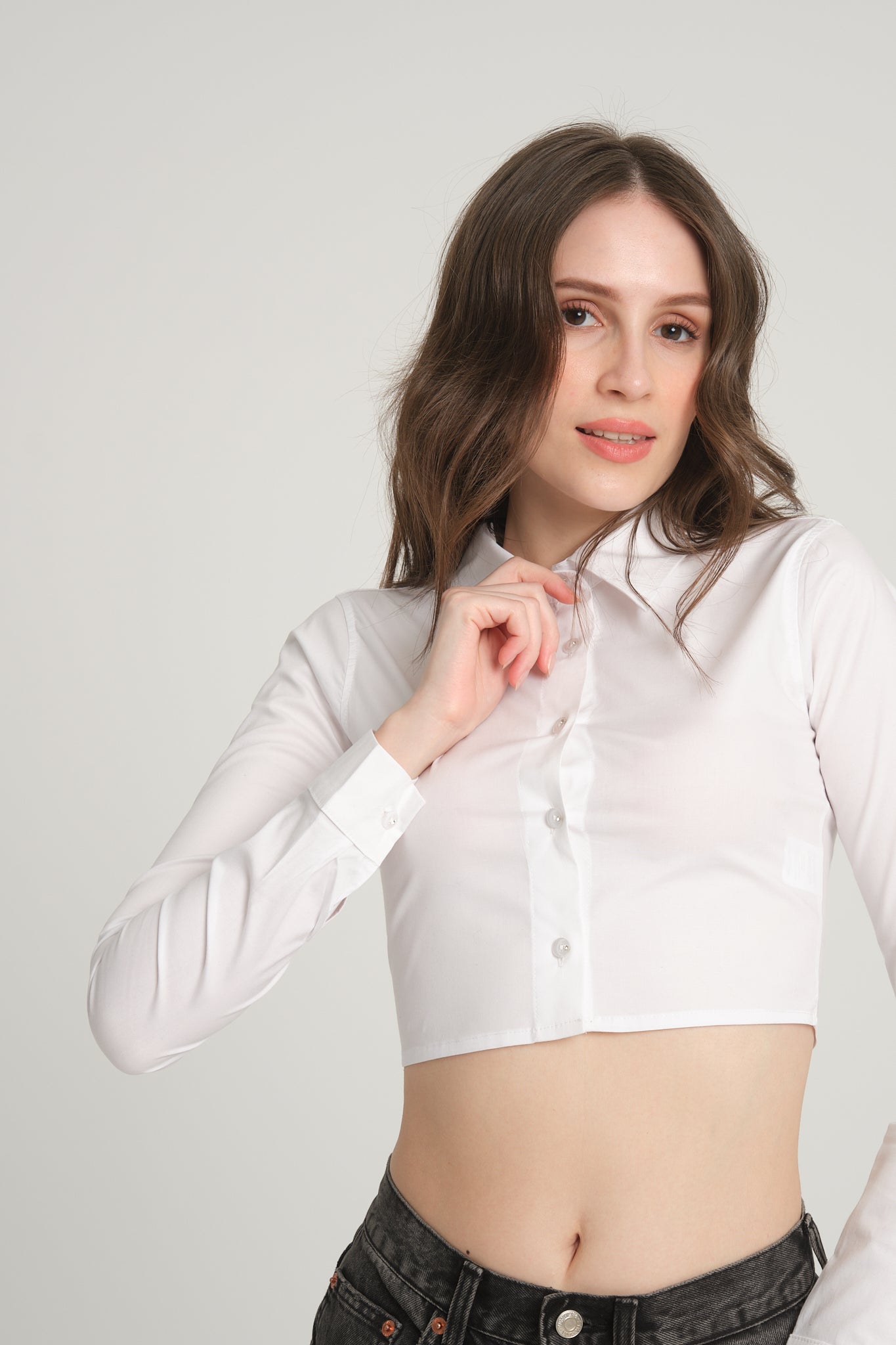 White Crop Poplin Shirt
