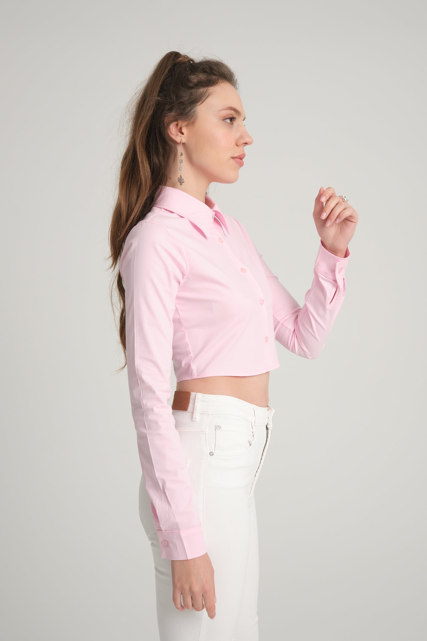 Pink Crop Poplin Shirt