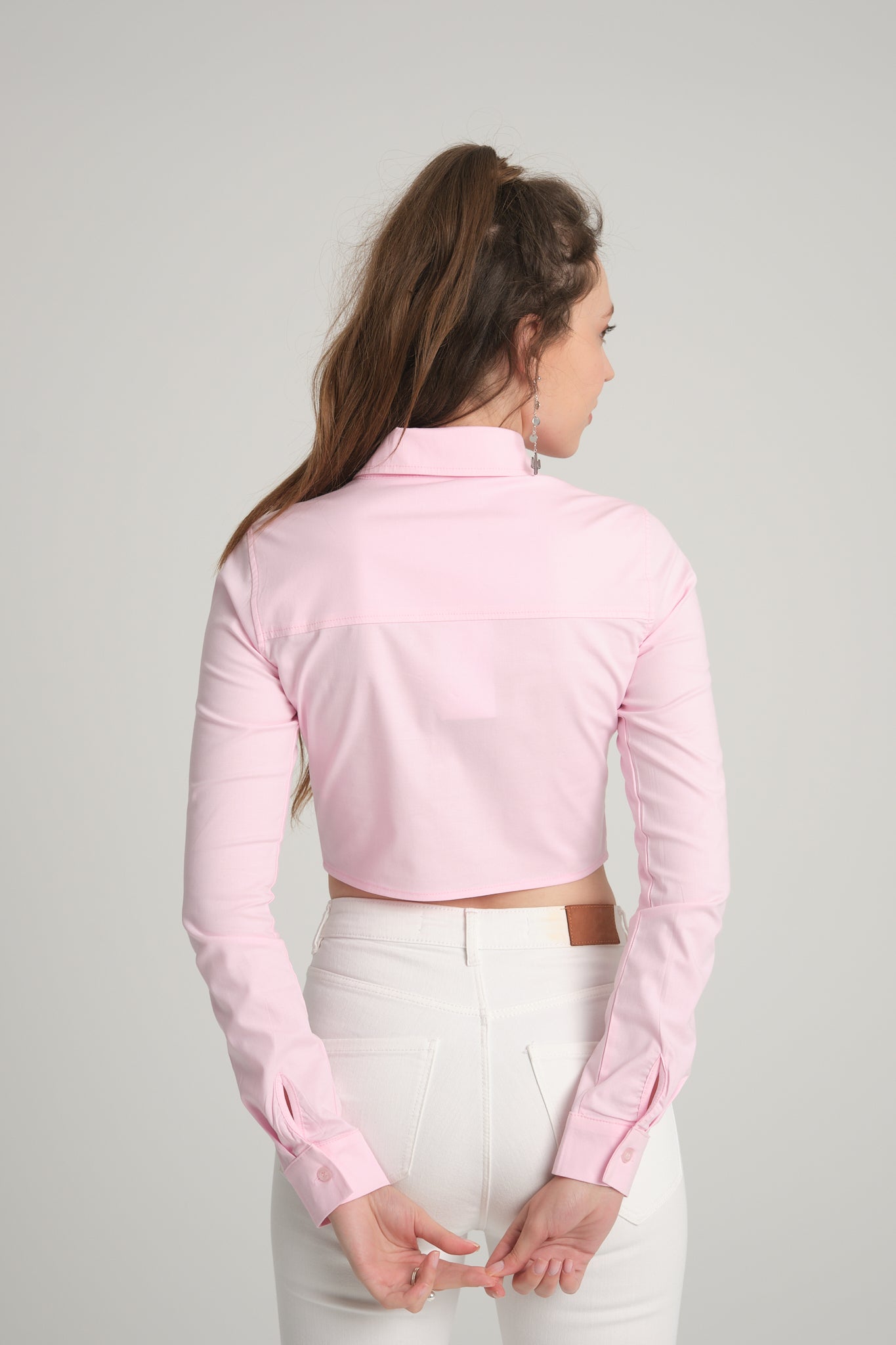 Pink Crop Poplin Shirt
