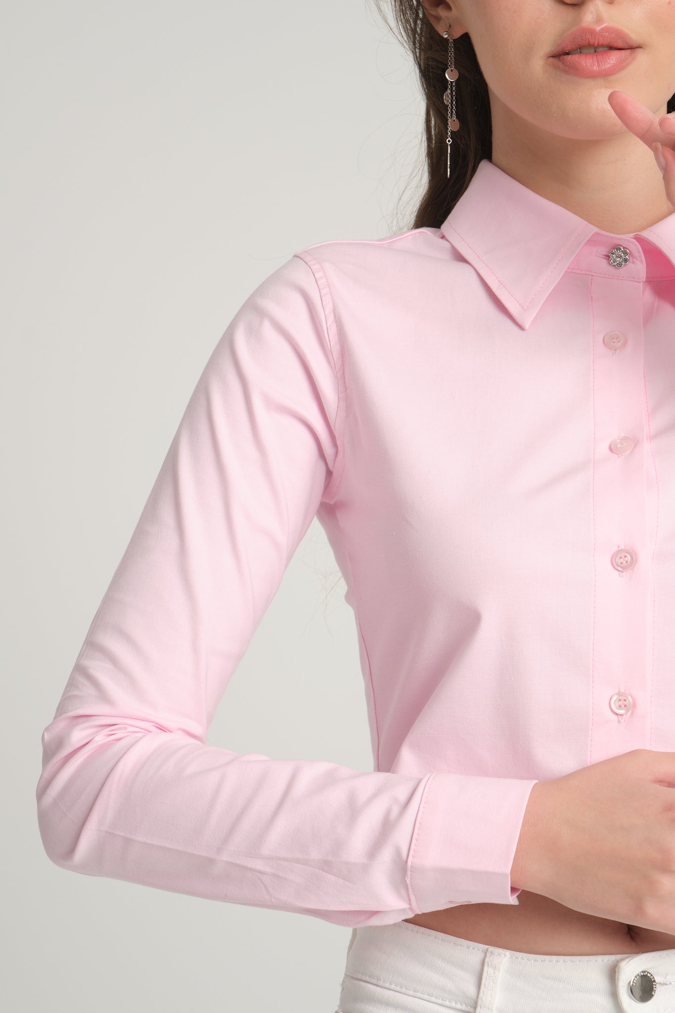 Pink Crop Poplin Shirt