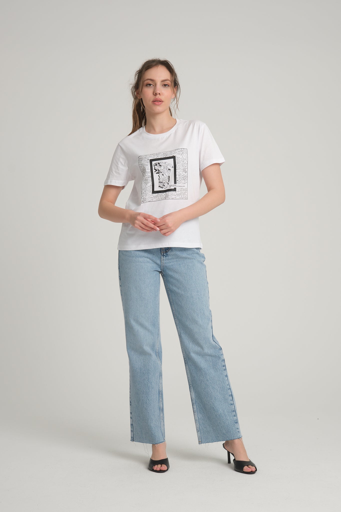 Women's White T-Shirt with Göbeklitepe Print ''The Story of Snakes and Birds''
