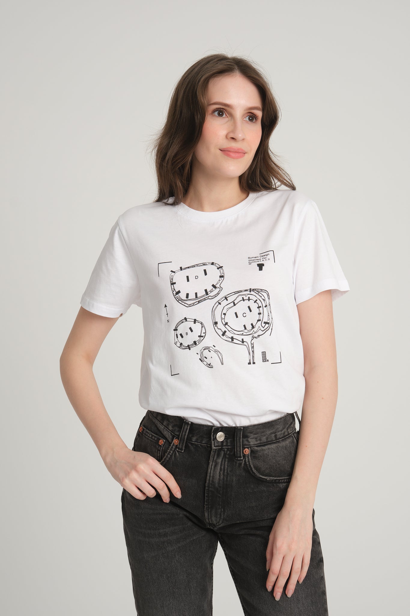 Women's White T-Shirt with Göbeklitepe Print ''Plan A, B, C, D''