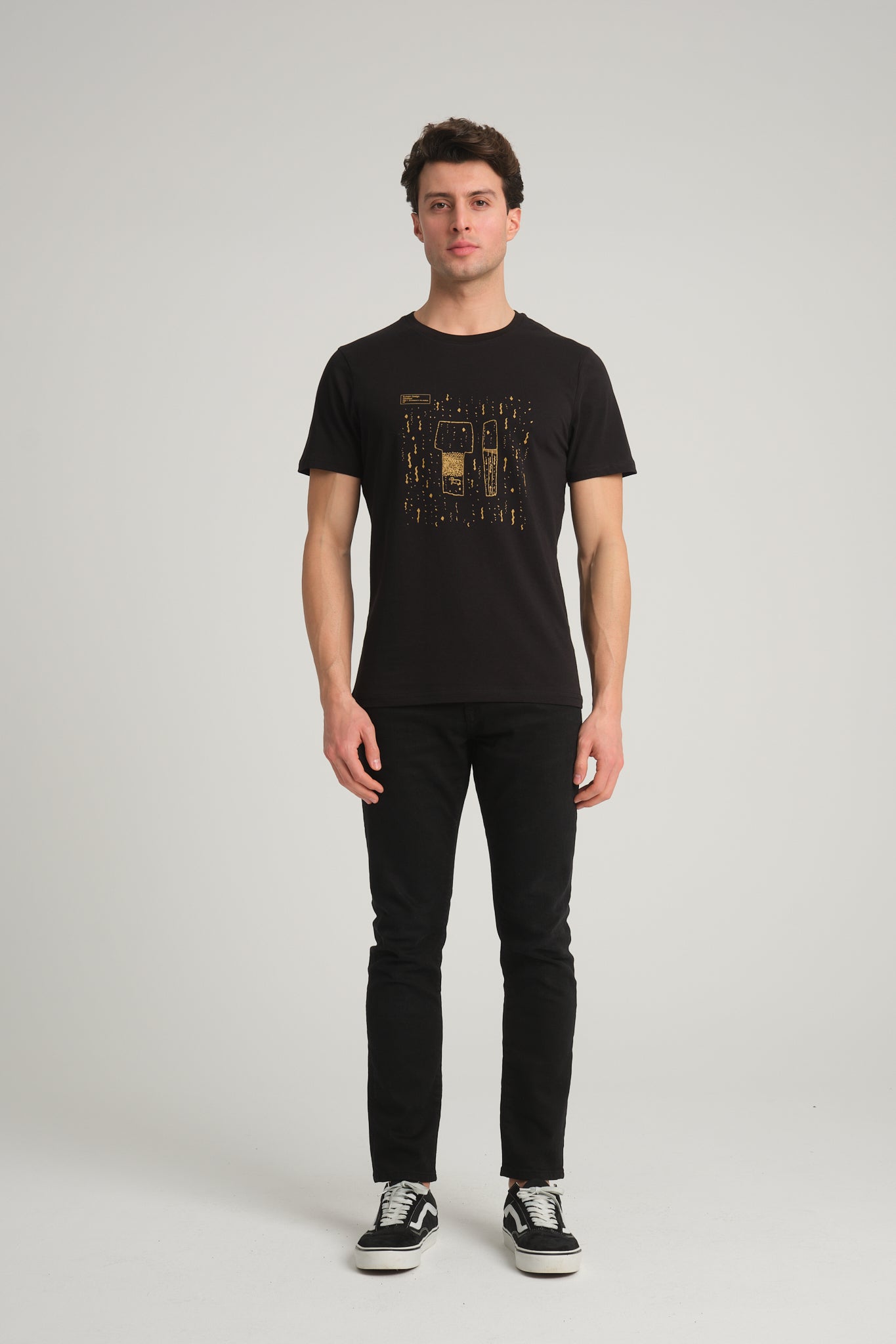 Gobeklitepe Printed Men's Black T-Shirt "Serpent Column"