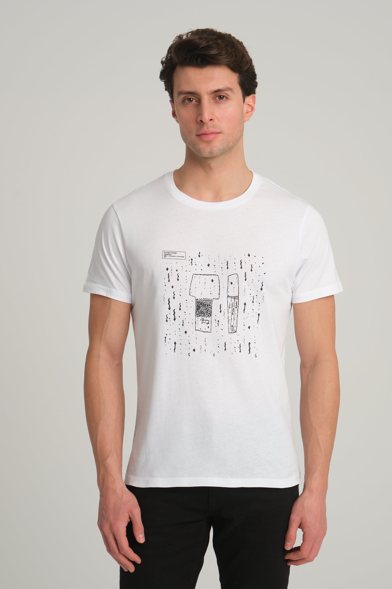 Gobeklitepe Printed Men's White T-Shirt "Serpent Column"