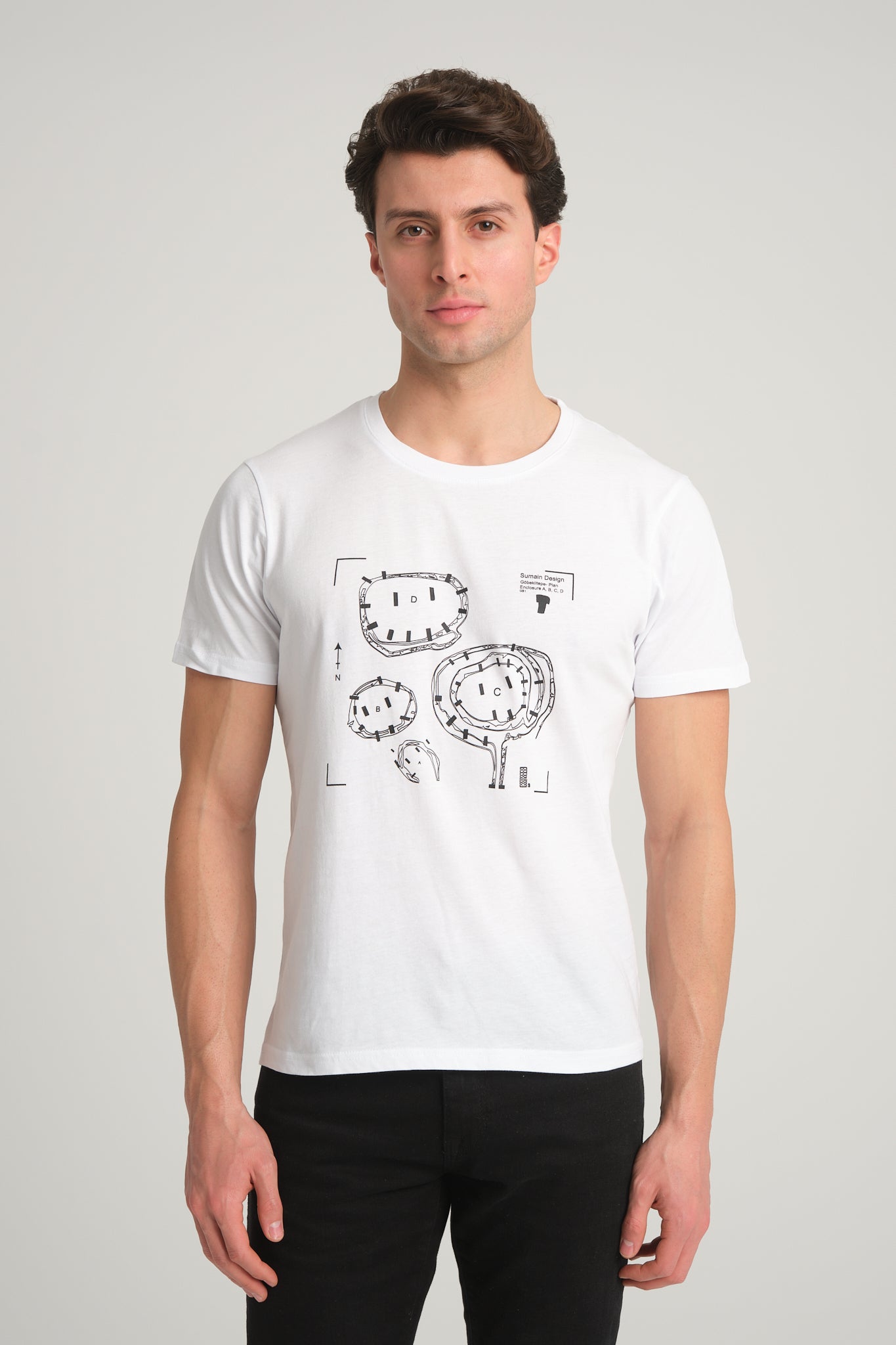 Gobeklitepe Printed Men's White T-Shirt ''Plan A,B,C,D''