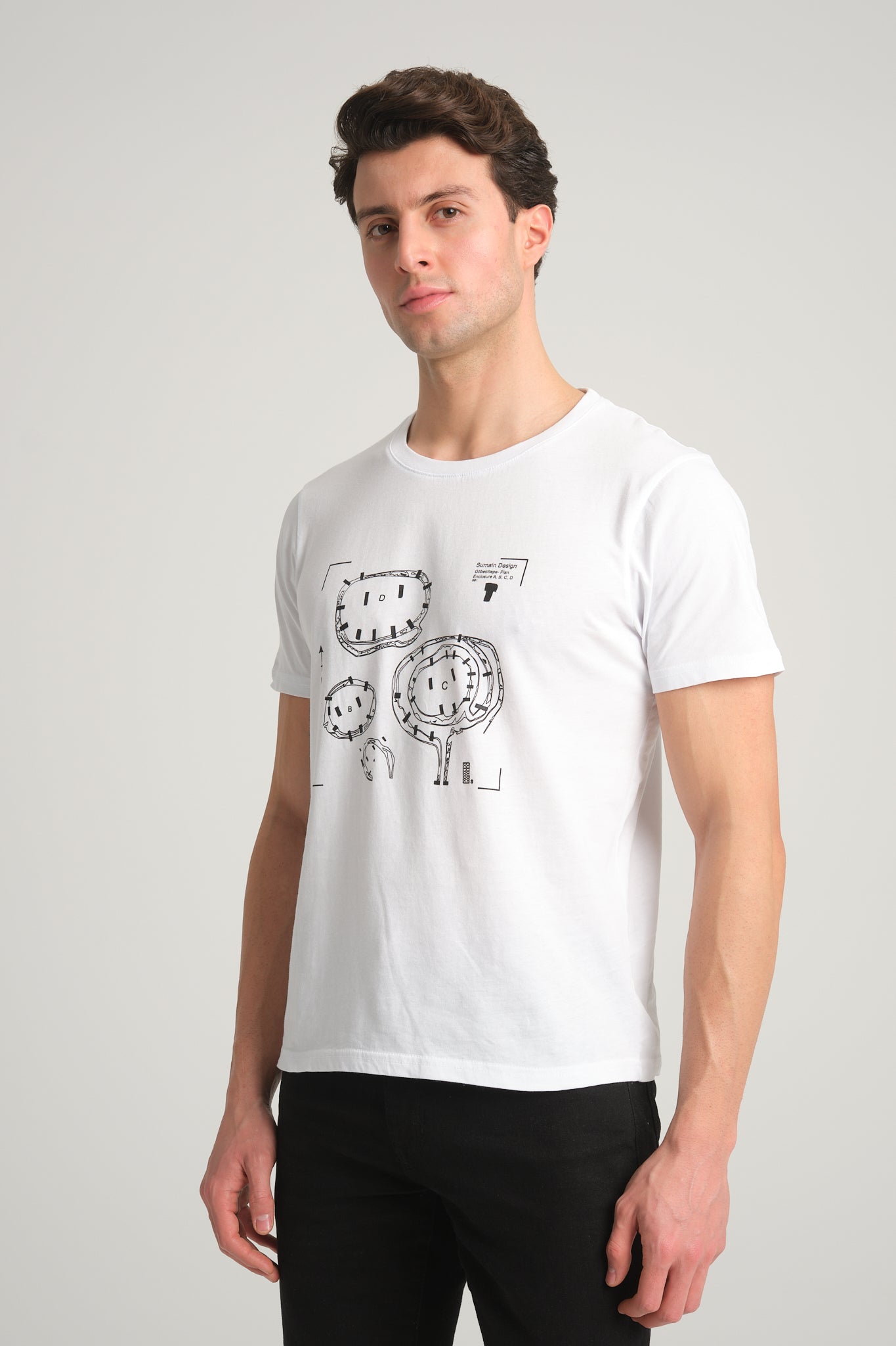 Gobeklitepe Printed Men's White T-Shirt ''Plan A,B,C,D''