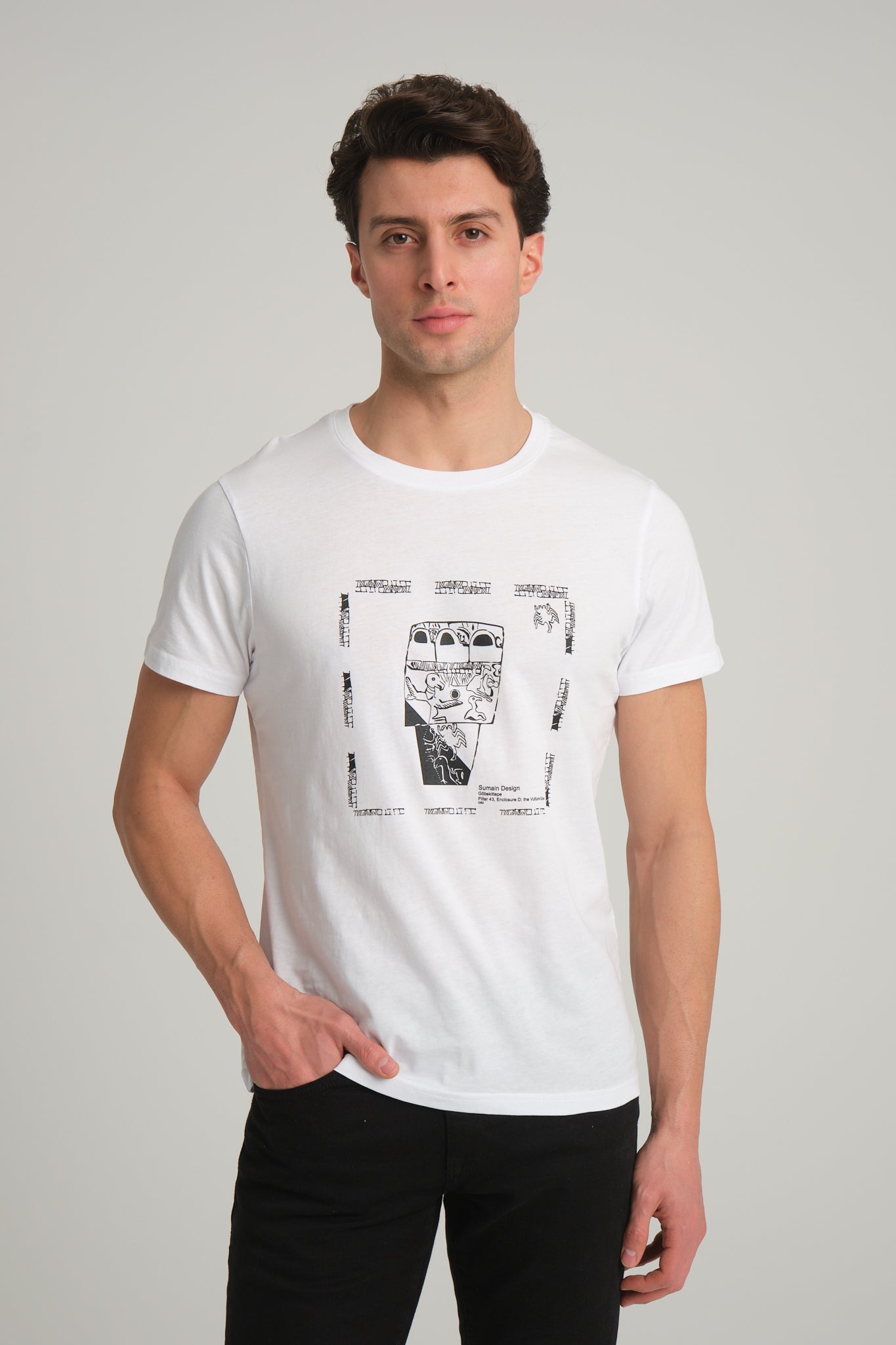 Göbeklitepe Printed Men's White T-Shirt "Vulture Stone"