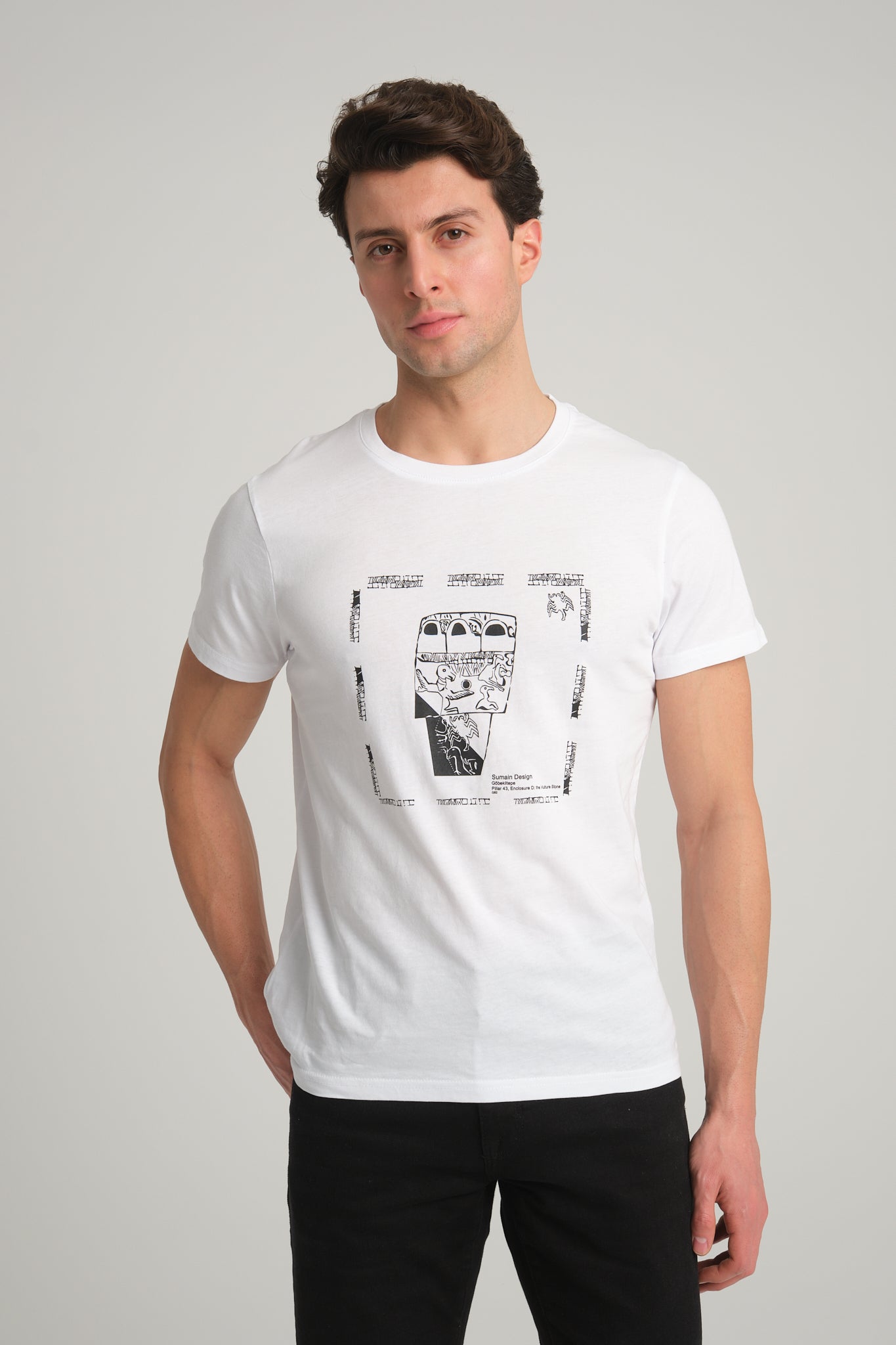 Göbeklitepe Printed Men's White T-Shirt "Vulture Stone"