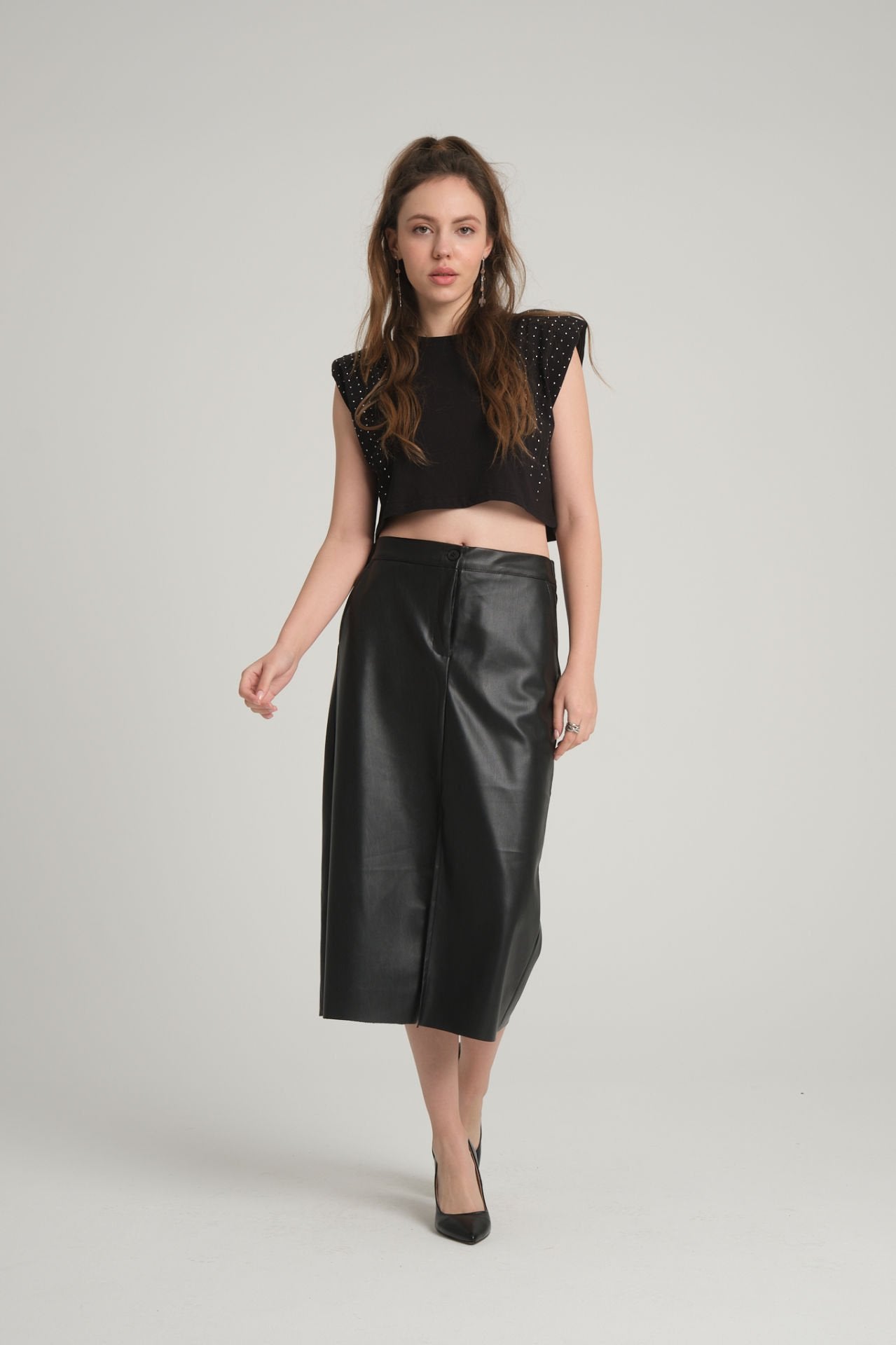 Faux Leather Midi Skirt