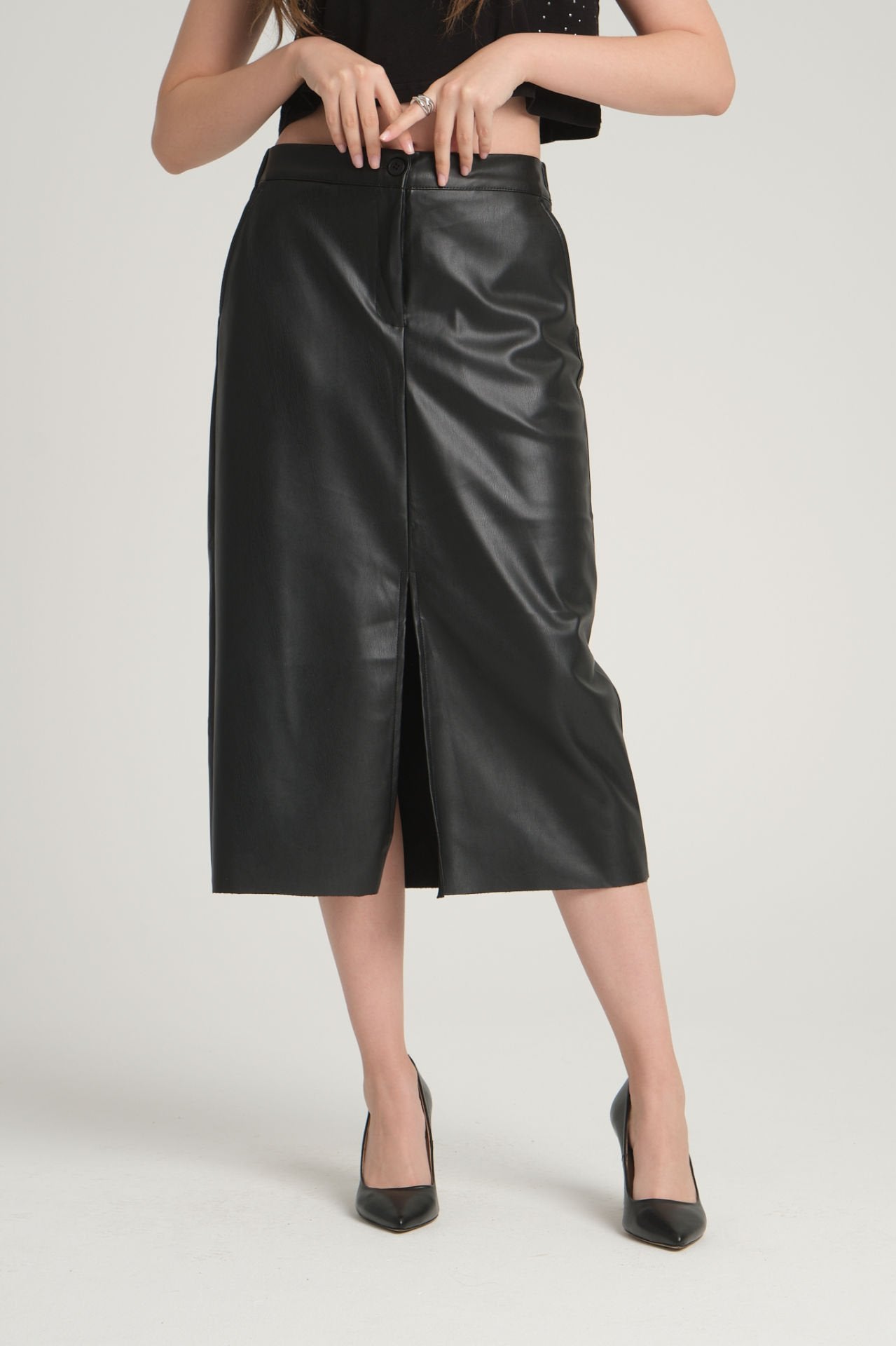 Faux Leather Midi Skirt