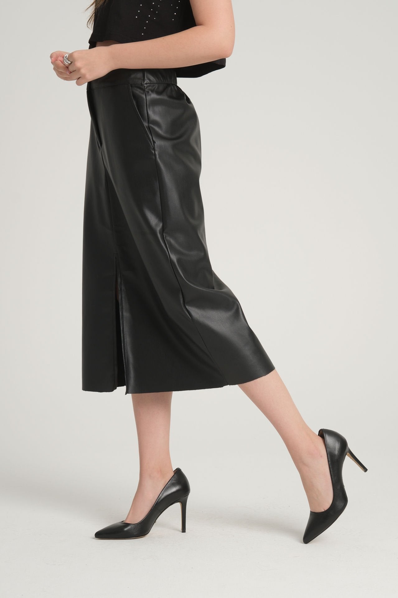 Faux Leather Midi Skirt