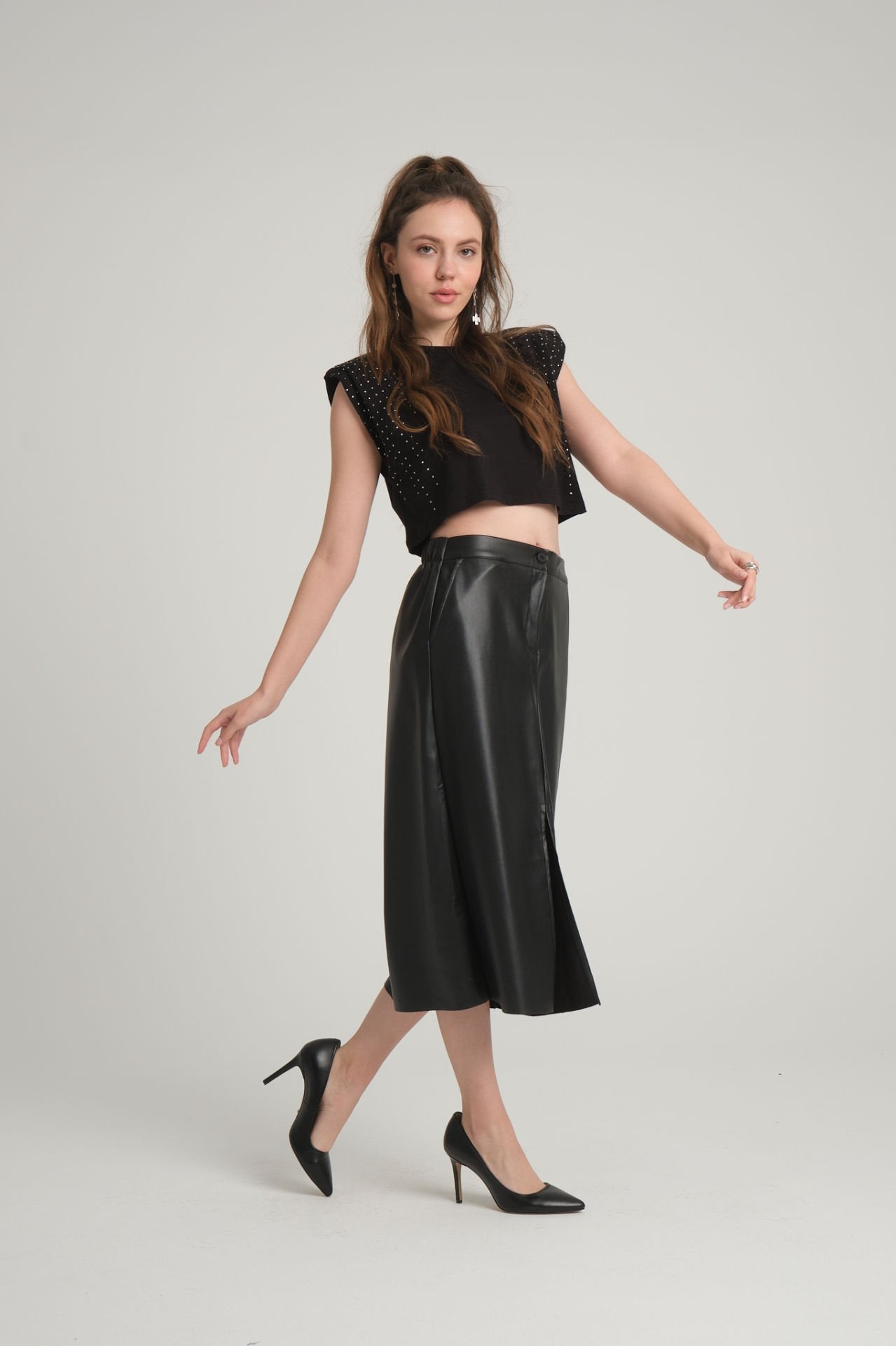 Faux Leather Midi Skirt
