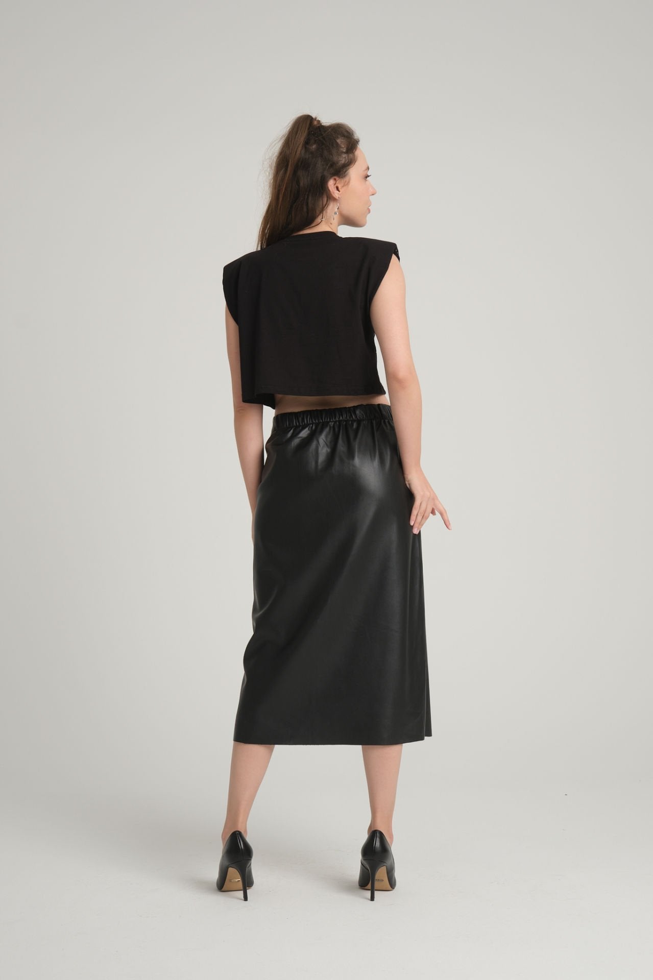 Faux Leather Midi Skirt